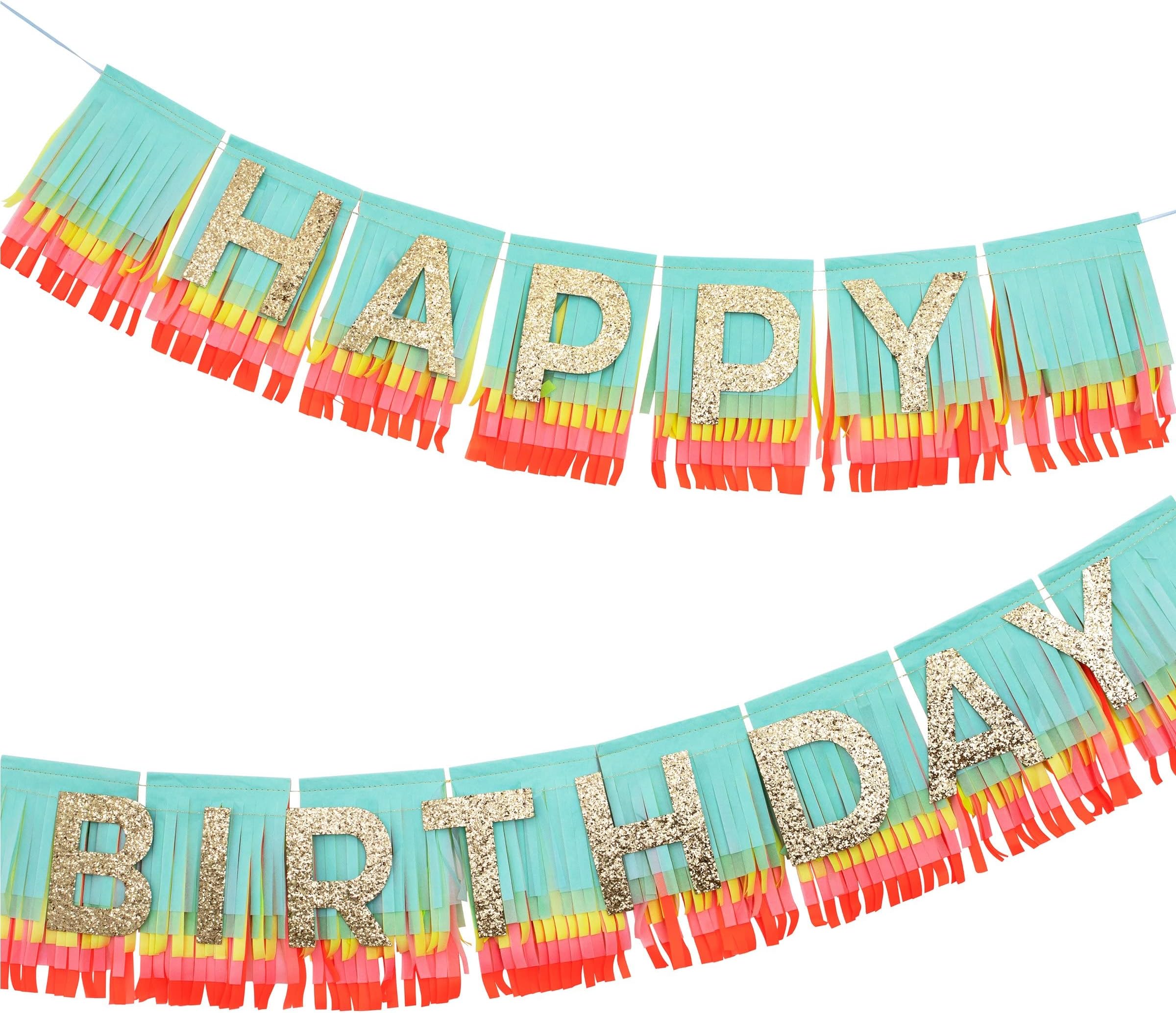 Meri Meri Rainbow Happy Birthday Fringe Garland (Pack of 1)