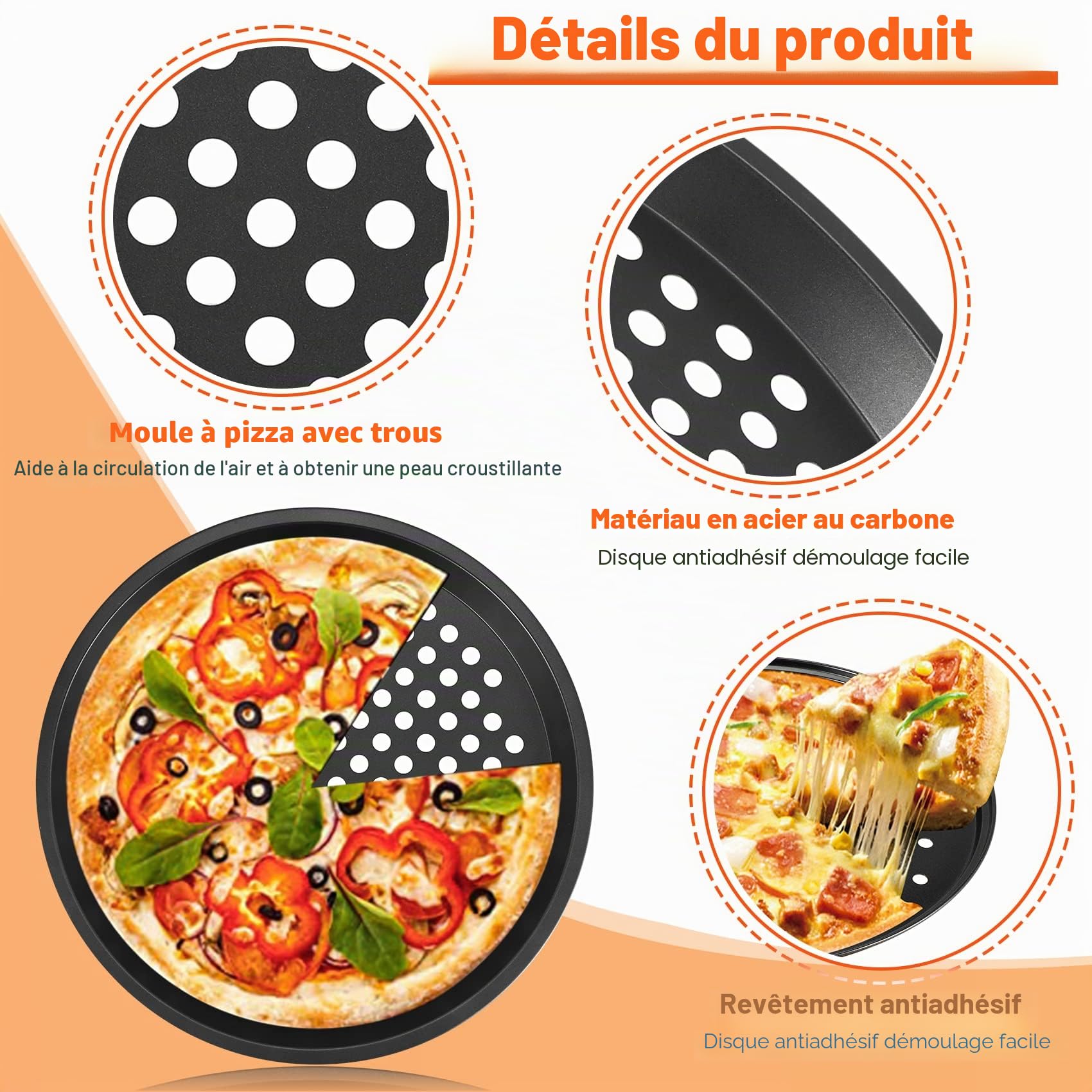2 Pcs Moules à Pizza, Plateaux de Four à Pizza Ronds Plaque Pizza Antiadhésive en acier au Carbone, Tartes Flambées, Plaques de Cuisson pour Pizza Plat à Tarte Moule à Quiche, ∅ 28cm