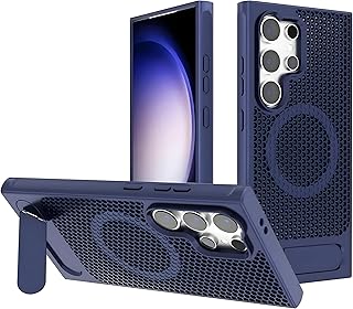 حافظة حماية في فولت متوافقة مع سامسونج جالاكسي S25 الترا، مع تبديد الحرارة ومسند غير مرئي، تدعم الشحن المغناطيسي، حافظة متينة بحامل مدمج (كحلي)