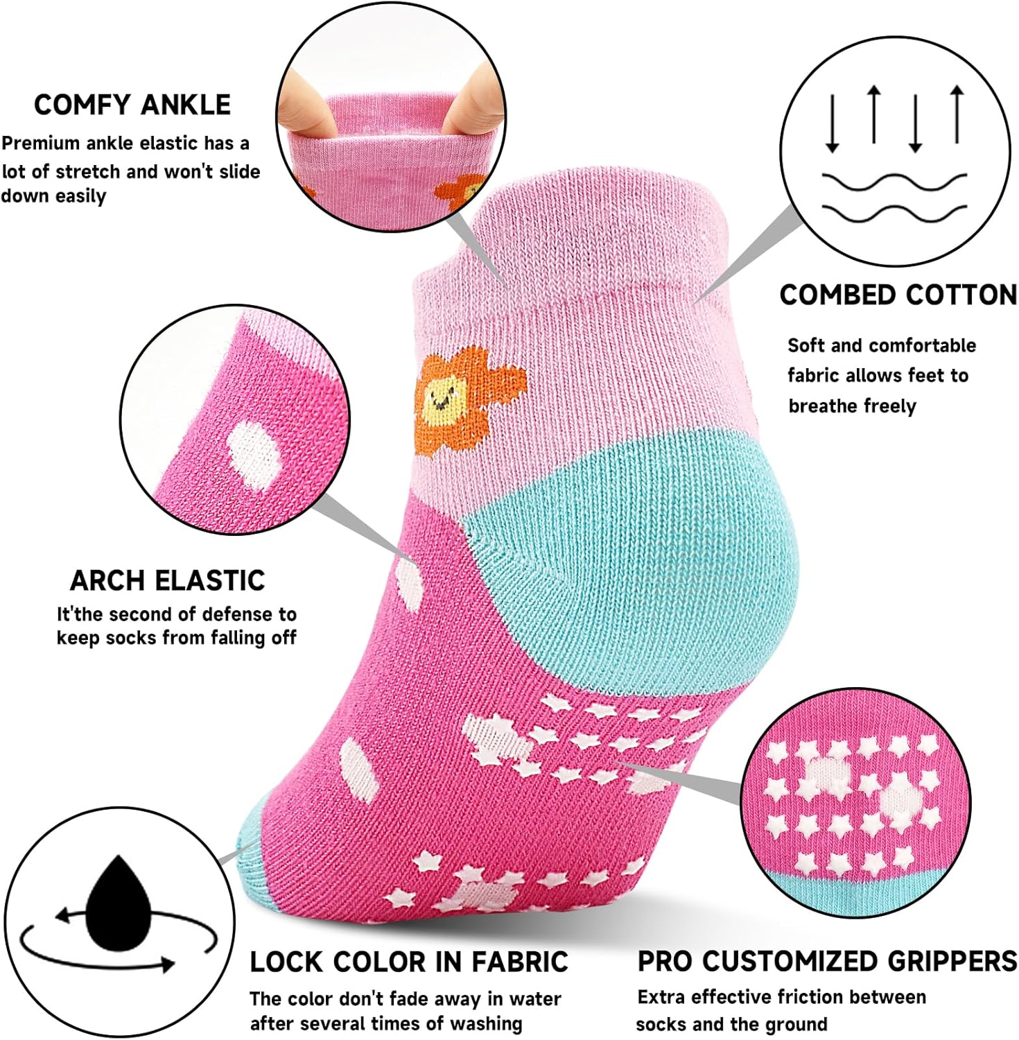 GRPSKCOS Toddler Socks 12 Pairs Non Slip Girls Sock Kids Ankle Socks with Grippers for 1-7 Years Children - Image 4