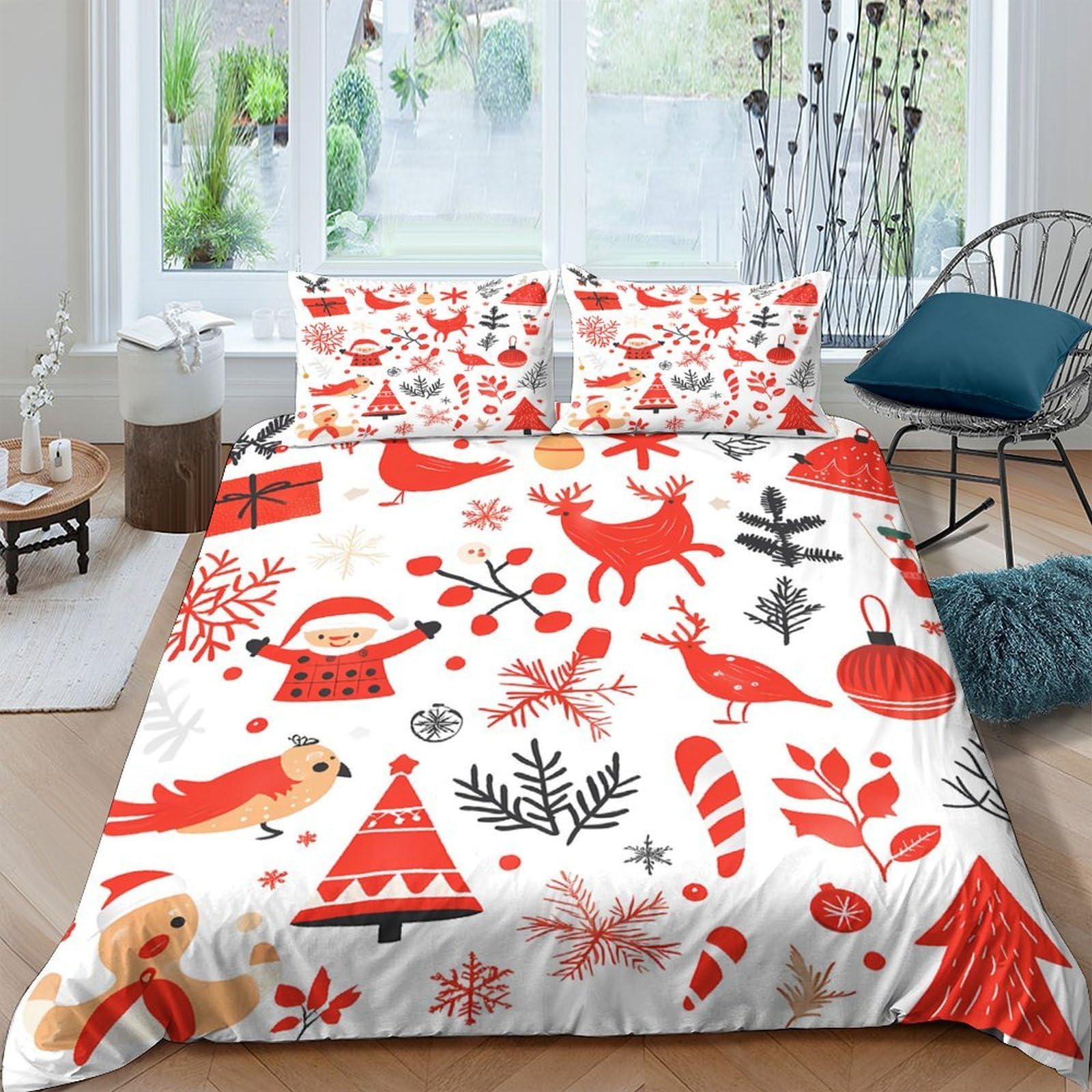 XFKLYNVCJ 3D Printed Christmas icons Bedding Cover Microfiber Red festive style_ Quilt Cover Hypoallergenic Easy Care for College Dorm Teenagers Student Daily Bedding Use Single（135x200cm）