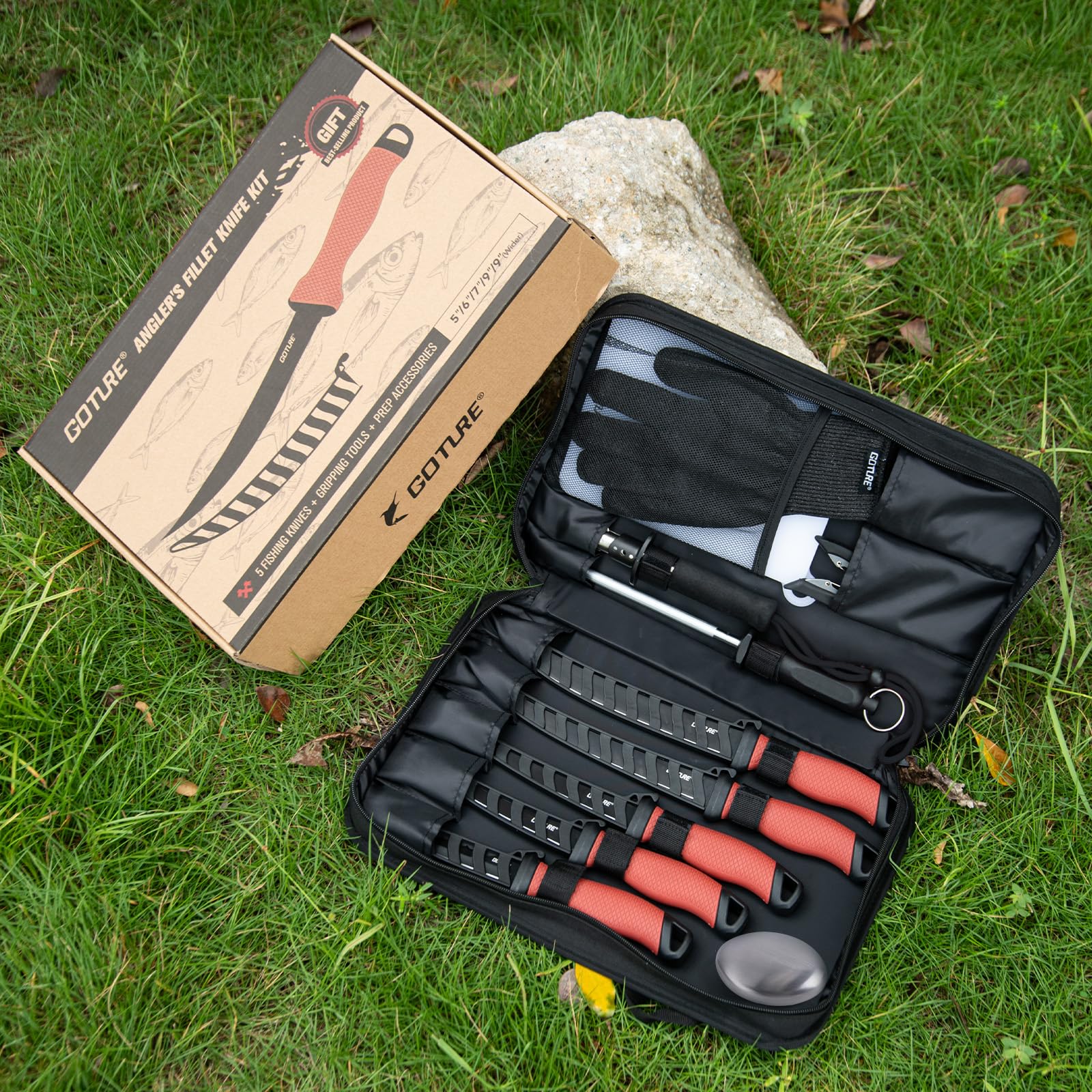 Goture Fischmesser set, Angelmesser set, Filetiermesser Fisch, Filetier-Angelset, Angelmesser mit Scheide, Schärfer, Messerset, Angelausrüstung, Angelgeschenke für Männer