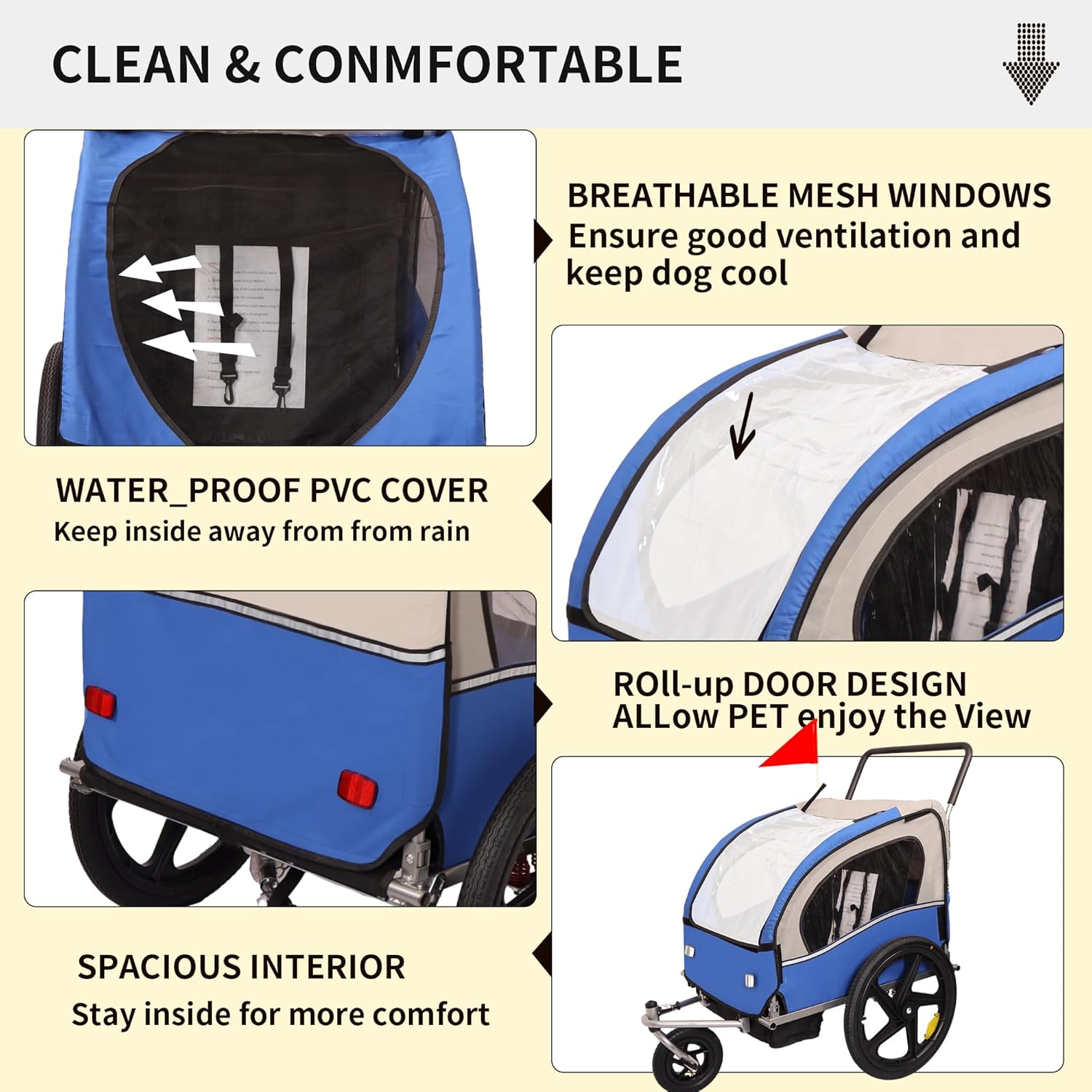 2-in-1 2 Seat Bicycle Trailer & Jogger Stroller for Kids and Pets, Foldable with Pivot Front Wheel, All-Terrain Tires, Safety Harness
