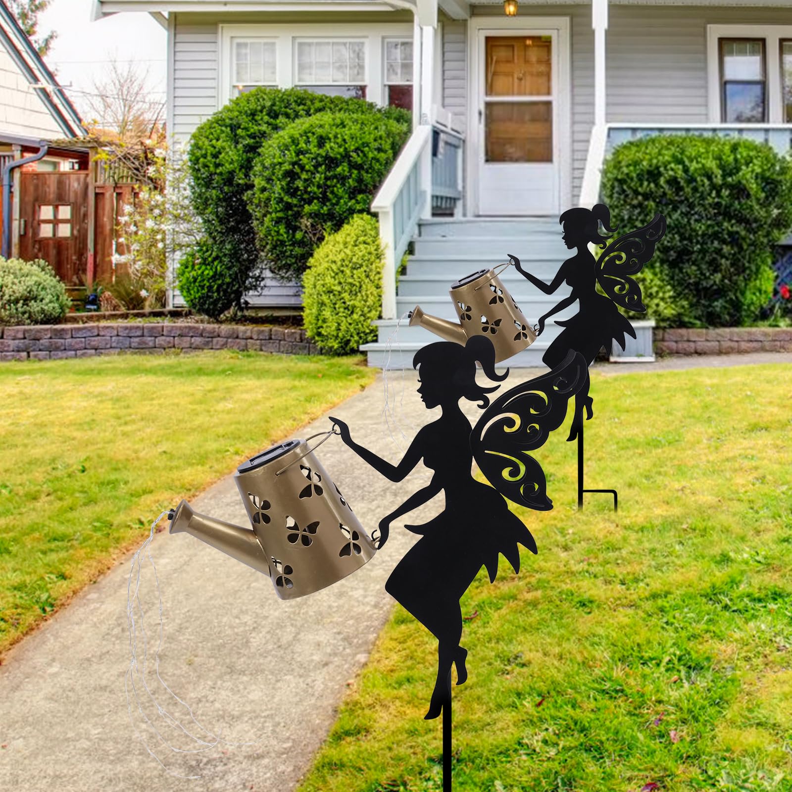 Afirst Solar Lights Outdoor Garden Decor Solar Fairy Decorative Stake Light with Watering Can Decorative Metal Outdoor Ornament for Yard Pathway Lawn Patio