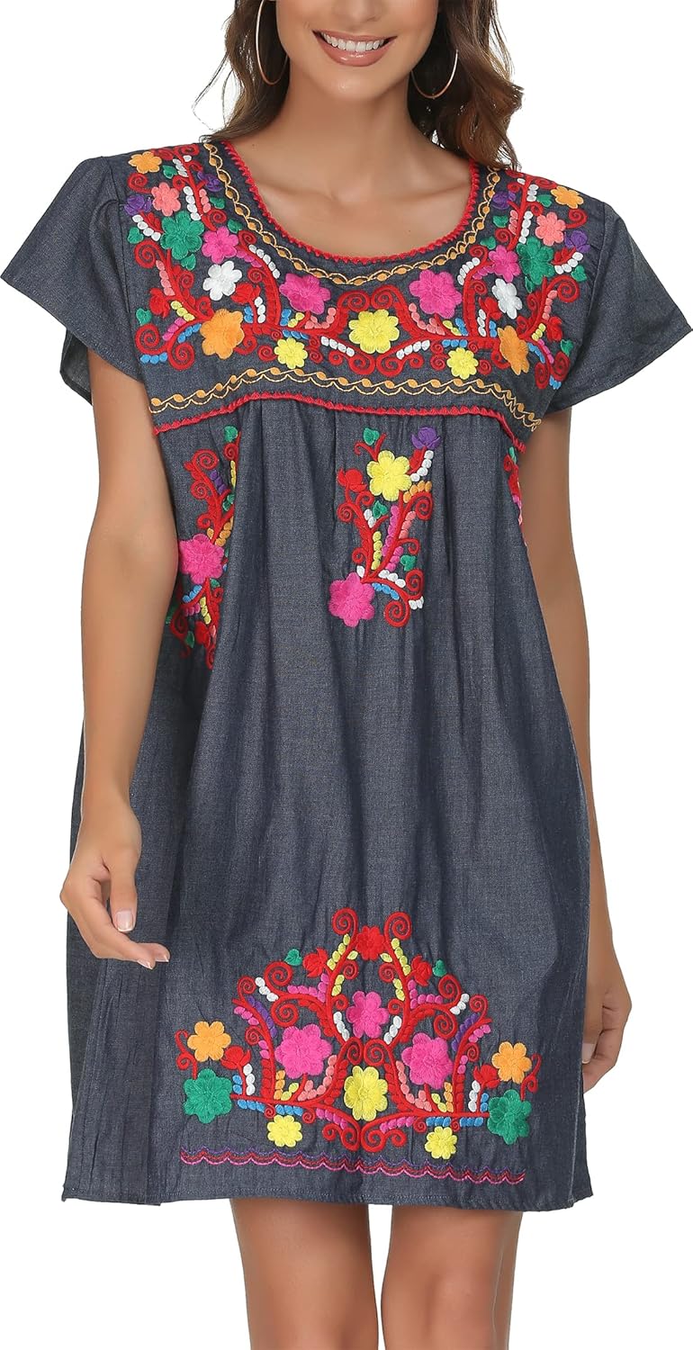 YZXDORWJ Women Embroidered Lace Short Sleeve Dress Peasant Maxi Boho Dress - Image 3