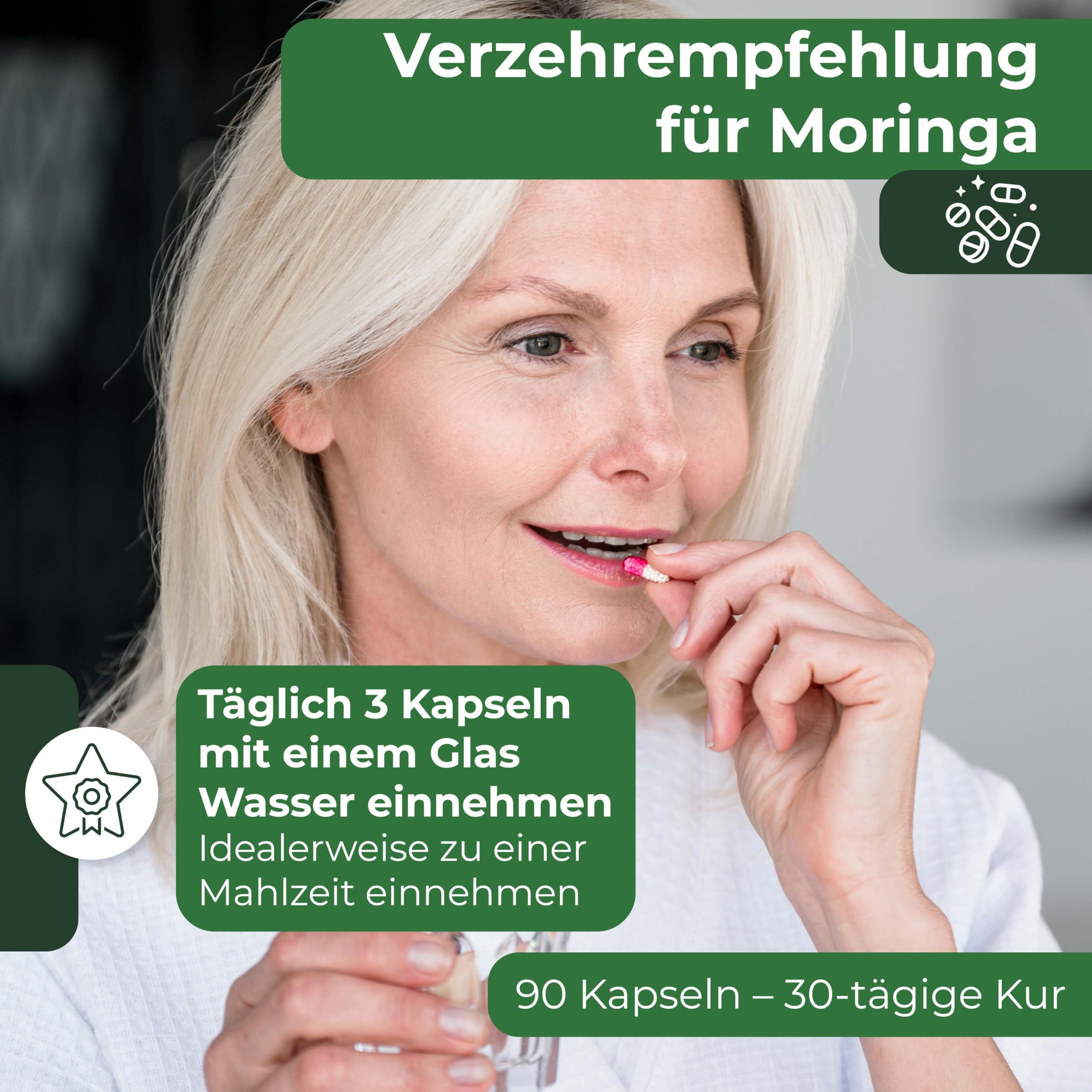 NutriSolution Moringa Kapseln 100% Bio - Superfood voller Multivitamine und Mineralien - Pulver aus Moringa Oleifera Blättern - 90 vegetarische Kapseln (1)