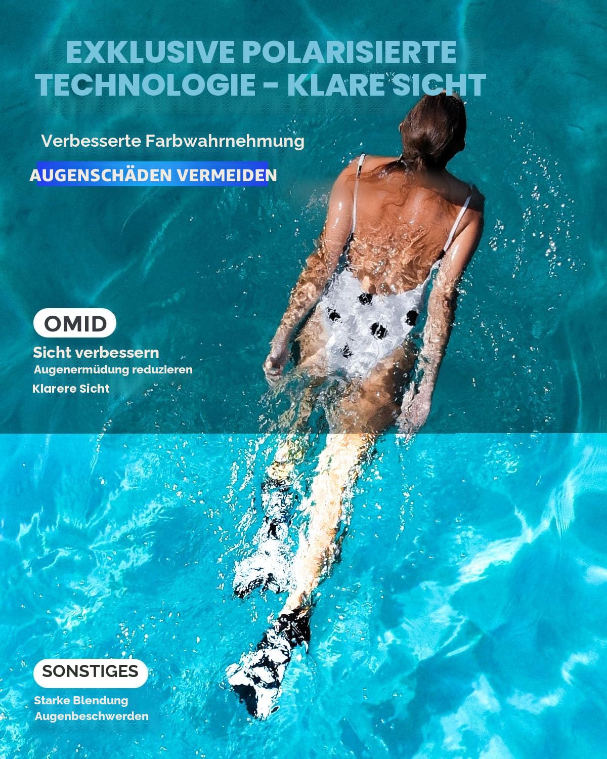 OMID Schwimmbrille, bequeme, polarisierte Schwimmbrille, beschlagfrei, auslaufsicher, UV-Schutz, kristallklare Sicht, Schwimmbrille für Herren, Damen, Erwachsene