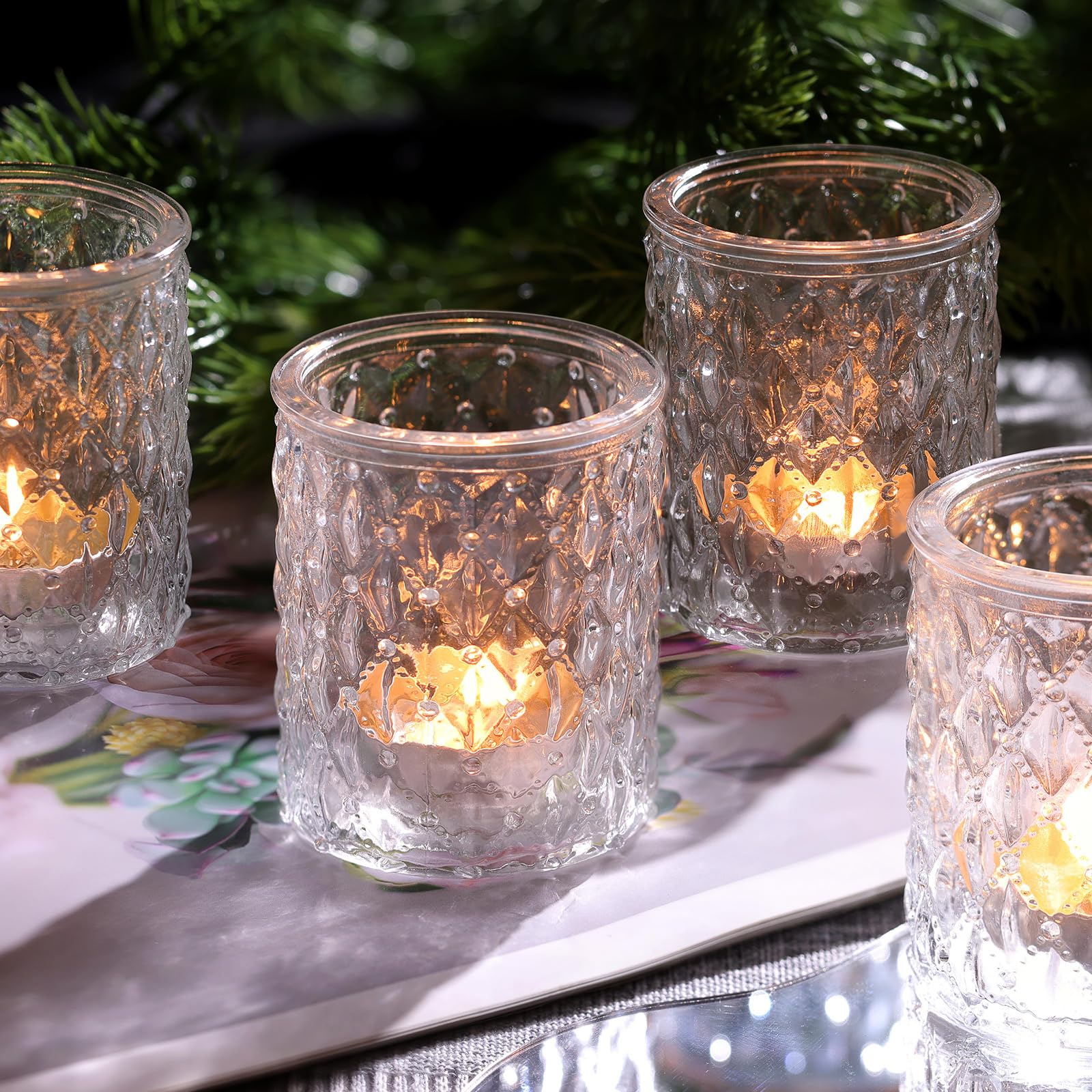 36 portavelas votivos, portavelas de Cristal Transparente con patrón de Diamante para centros de Mesa, portavelas de Cristal para decoración de Boda, Regalo, Fiesta, Vacaciones, decoración