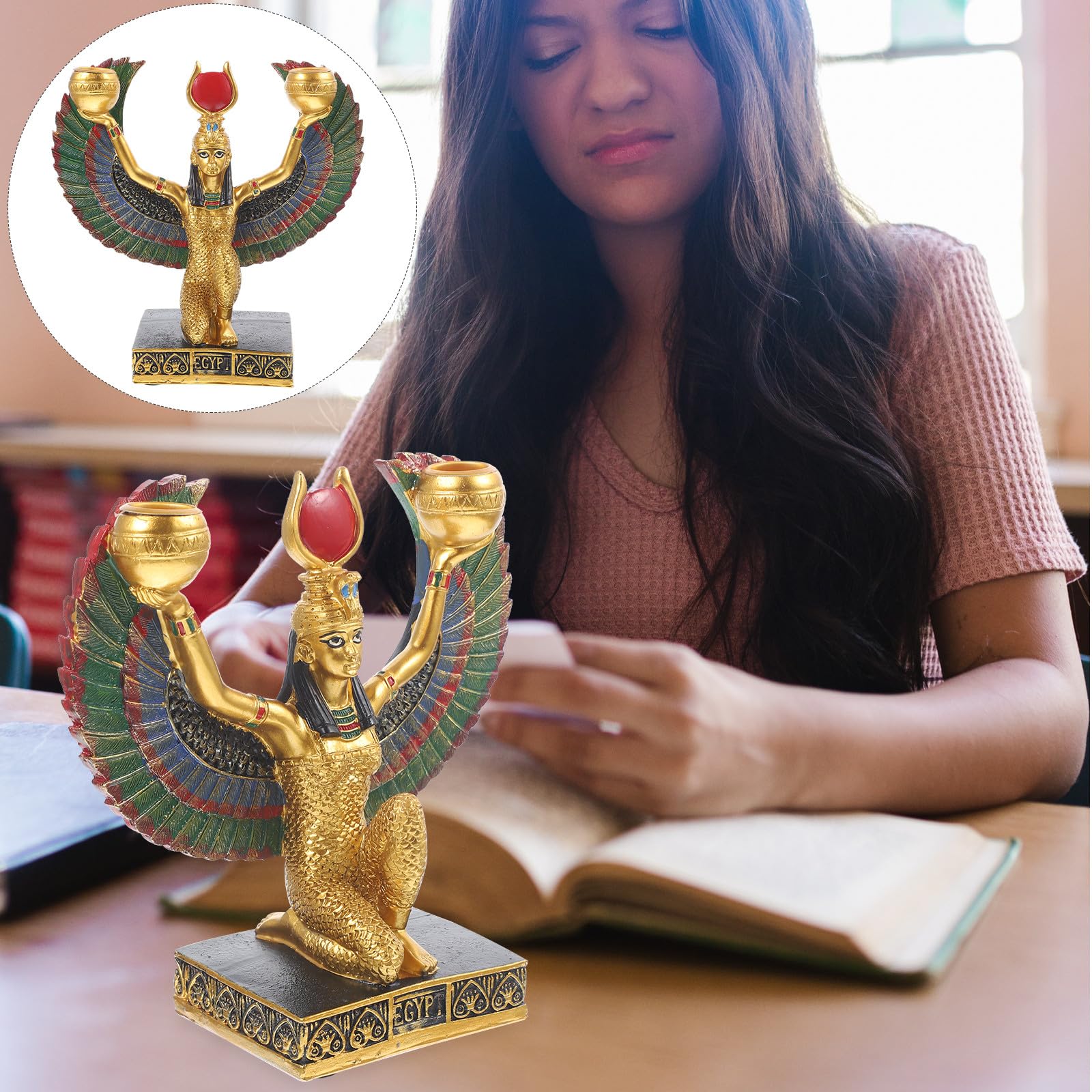 SHINEOFI Statua Ornamentale in Resina di Dea Egizia Aperte Statuetta da Collezione Decorativa per Scrivania e Arredamento Casa Regalo Artistico per Appassionati di Mitologia Egizia