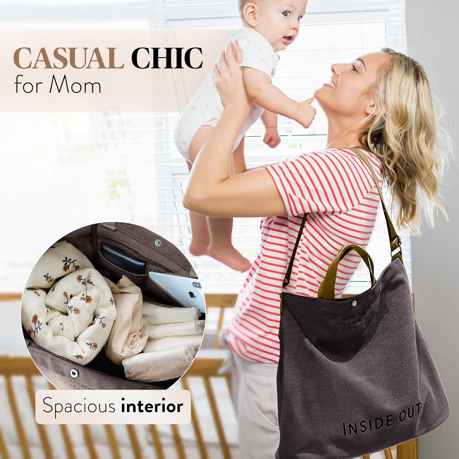 Large Tote Bag for Women, Canvas Bag Women Gift, Fashion Crossbody 16oz Cotton Bag, Large Capacity Shoulder Bag - Image 5