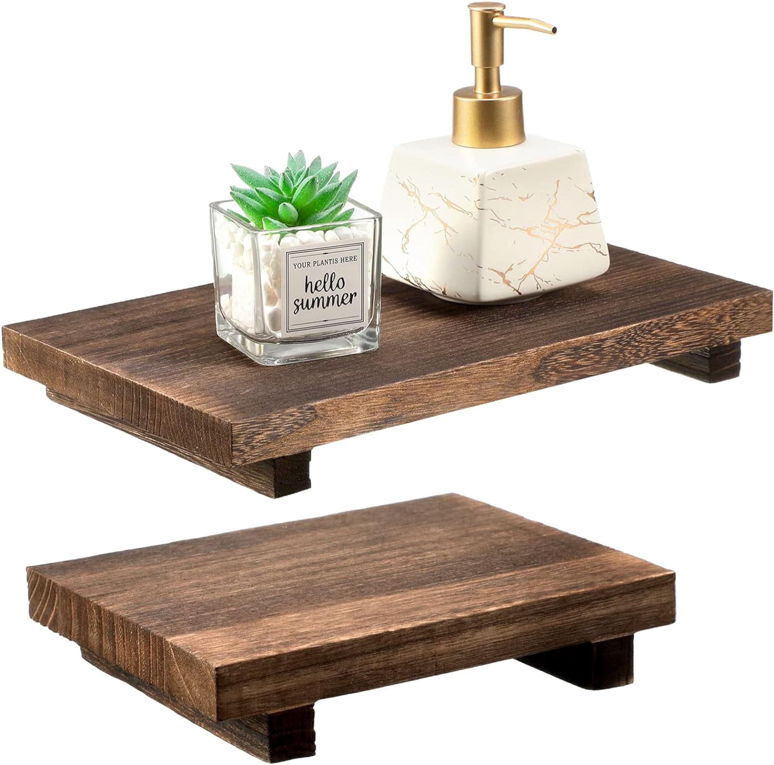 Hamdan 2 Pcs Wood Pedestal Stand Riser Soap Stand for Bathroom Wood Farmhouse Soap Tray for Home Kitchen Counter Table Decor