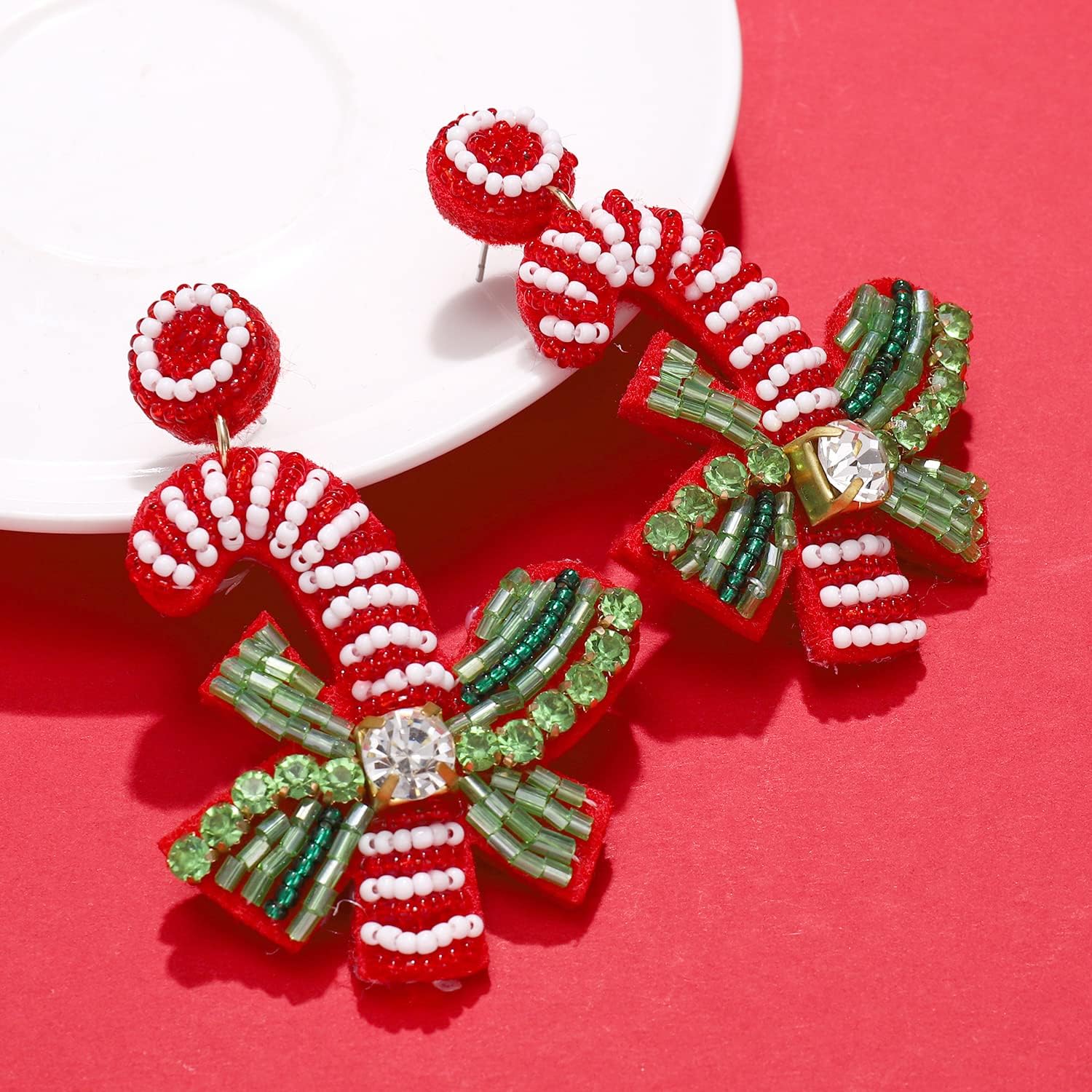 Beaded Christmas Dangle Earrings for Women Girls Snowman Holiday Drink Peppermint Tea Dangling Earring Handmade Festive Jewelry Gift - Image 5