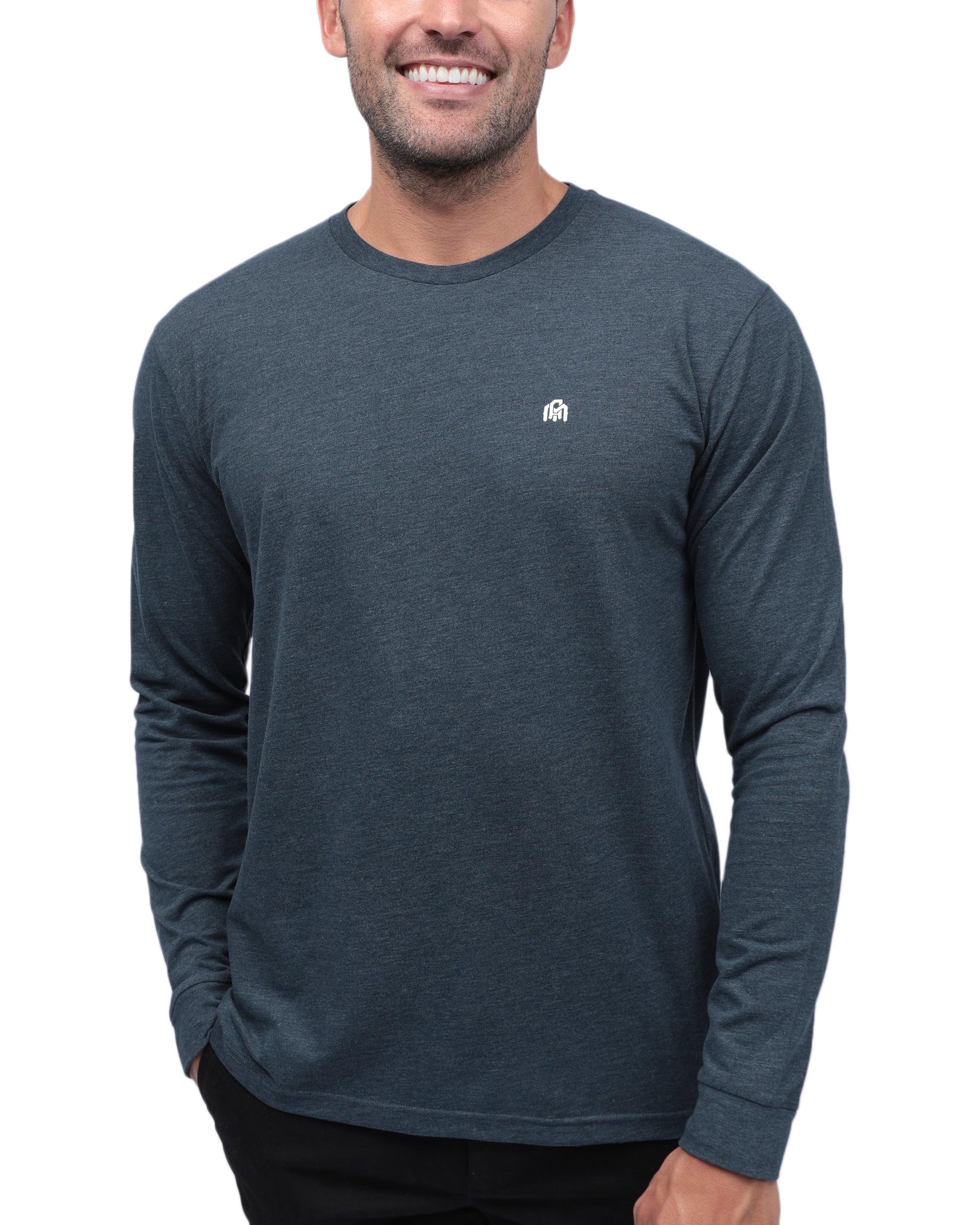 INTO THE AMPremium Long Sleeve Shirts for Men Casual Work Sun Protection Basic T-Shirts for Gym Construction (Navy, X-Large)