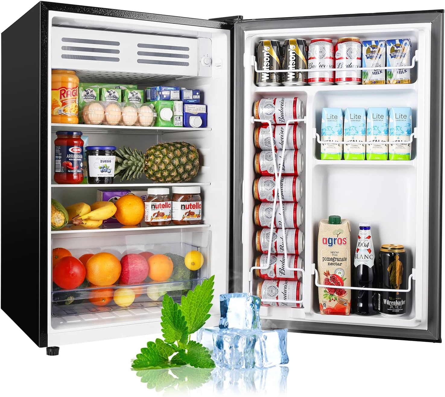Upstreman Mini refrigerador de 4.5 pies cúbicos con congelador, mini refrigerador de una sola puerta, termostato ajustable, bajo ruido, ahorro de