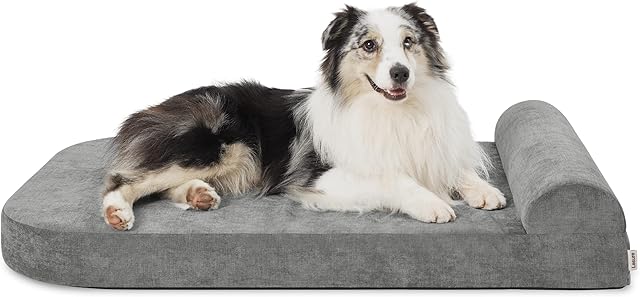Lesure Extra Large Orthopedic Dog Bed - Memory Foam Dog Pillow Beds with Removable Washable Cover, XL XXL Giant Dog Sofa Bed for Humans with the Bolster, Grey, 117x71x16.5cm
