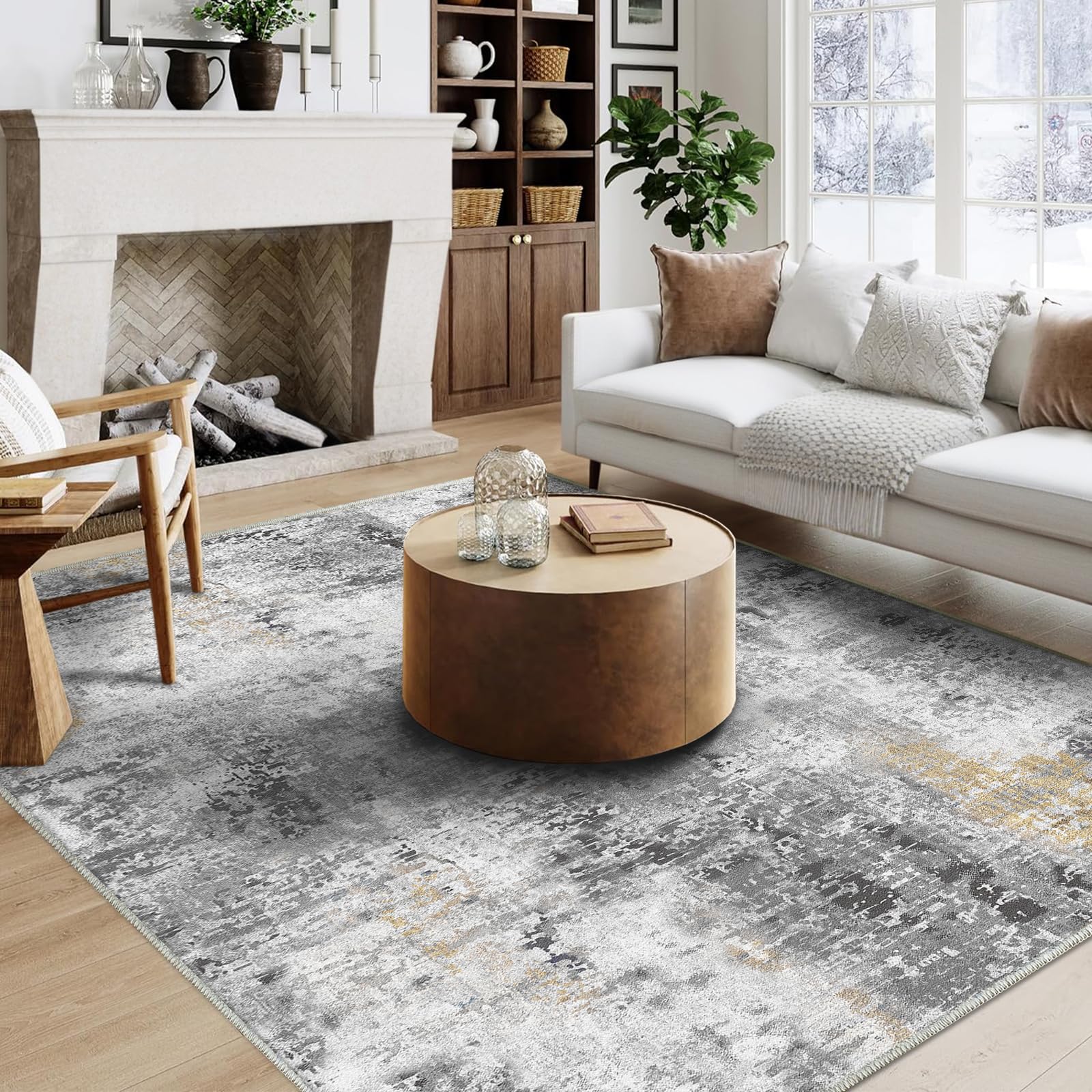 QD-Udreamy 8x10 Area Rugs - Machine Washable Area Rugs for Living Room, Soft Washable Rugs 8x10, Non-Slip Area Rug, Stain Resistant Abstract Low Pile Thin Rug