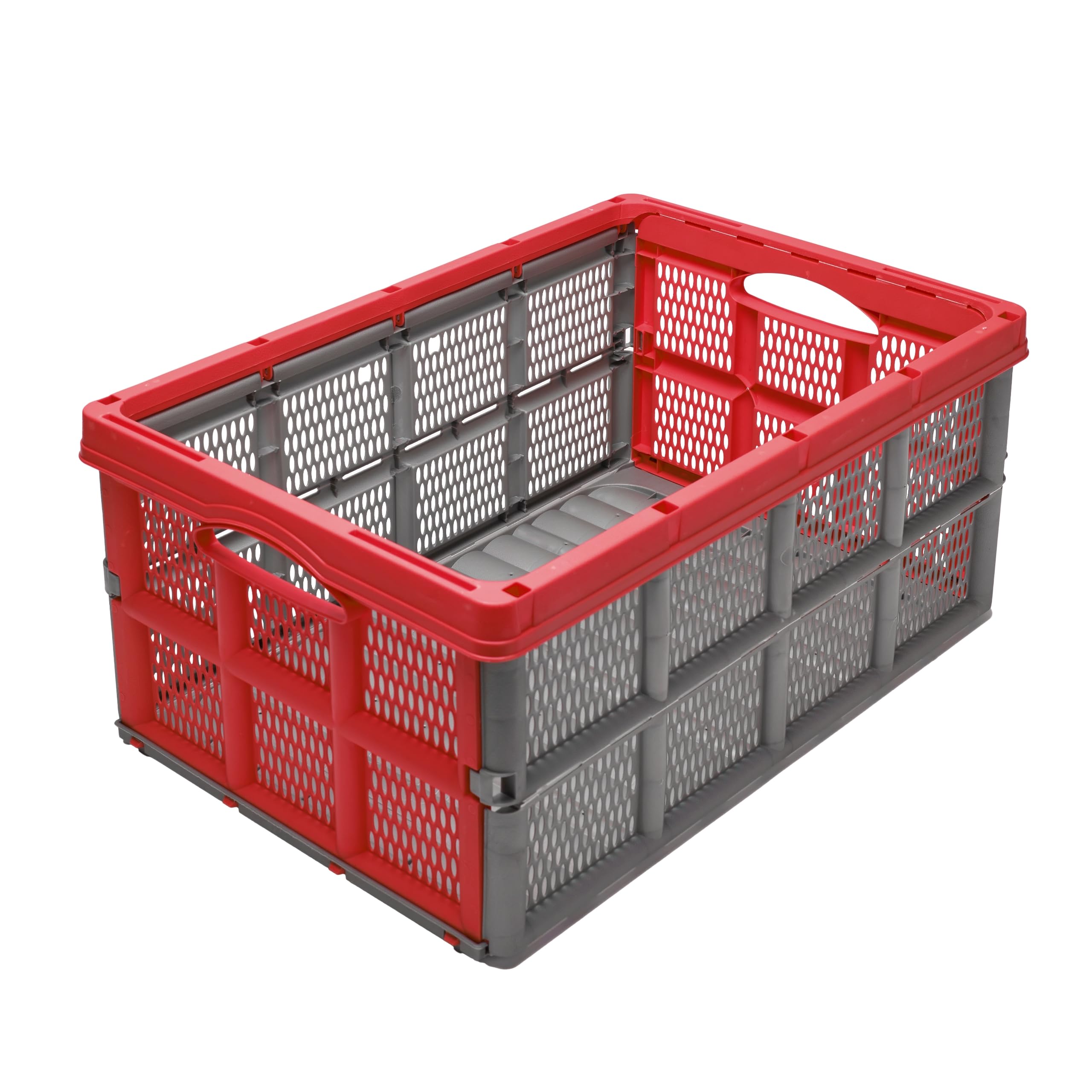 Garronda faltbare Klappbox 51 x 34,5 x 22,5 cm aus Kunststoff HDPE klappbare Aufbewahrungsbox für Transport Lagerung und Ernte im Auto Garten und Haushalt stapelbar GD-0188 (Grau/Rot)