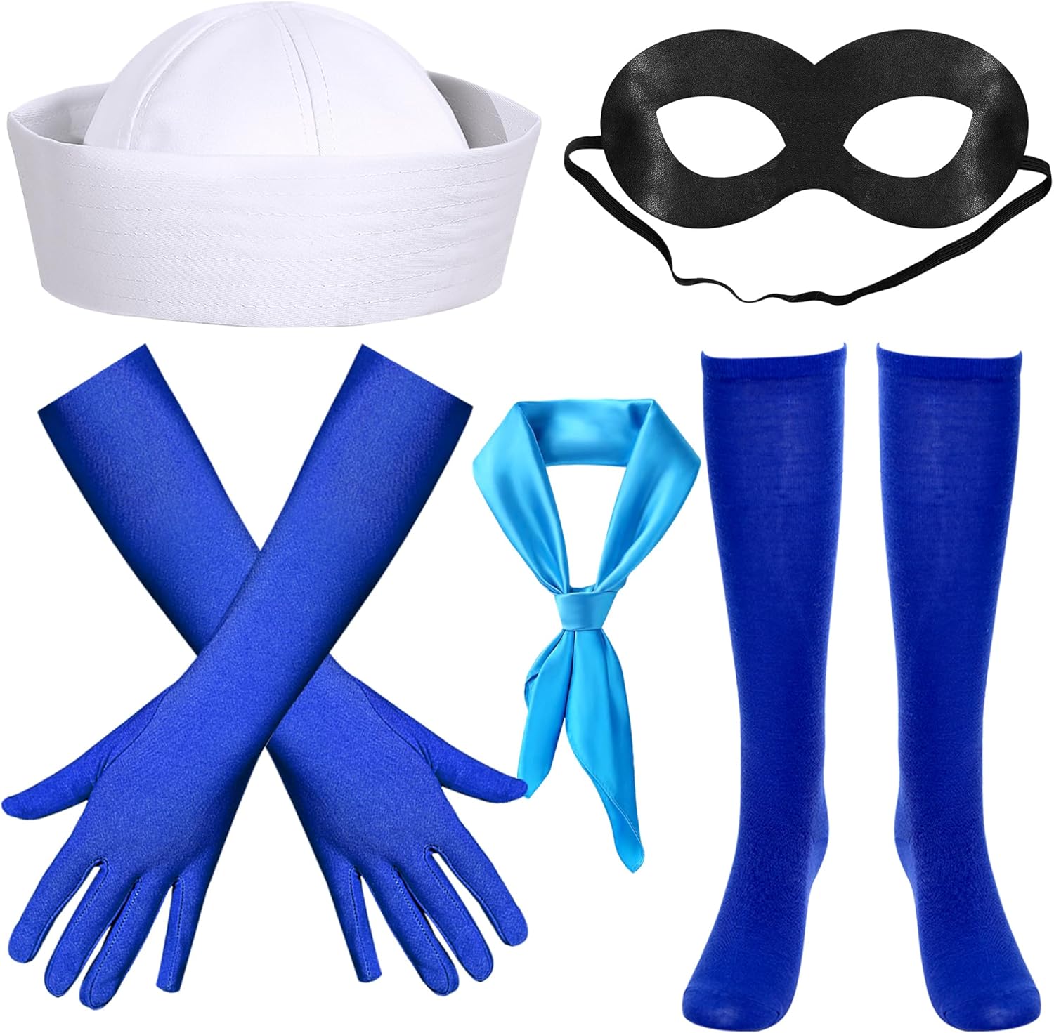 Parma77 5 Pcs Halloween Sailor Costume Include Sailor Hat Scarf Gloves Socks and Mask for Men Women Character Cosplay