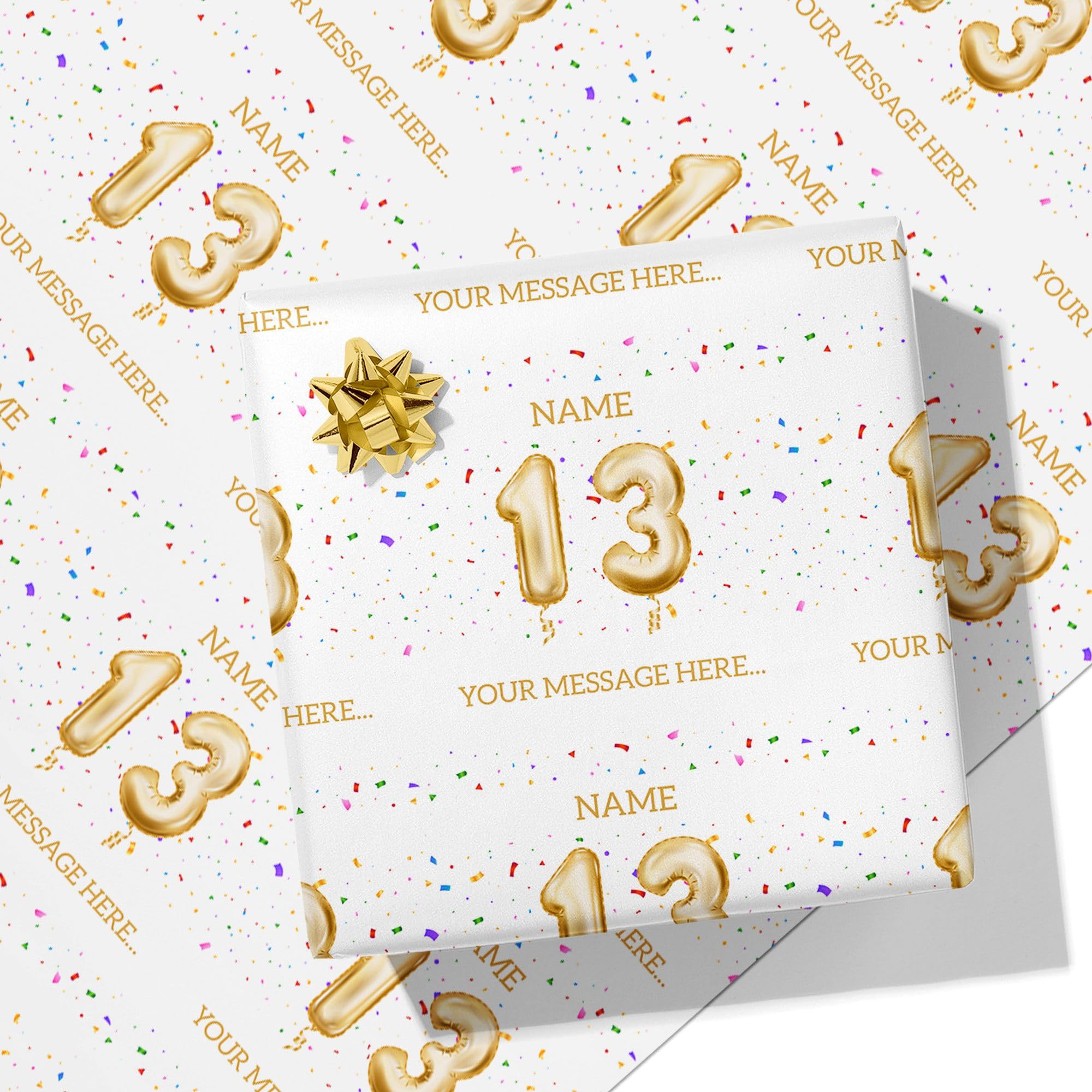 Printster 13th Milestone Birthday Balloons Personalised Text Wrapping Paper - Add Any Name and Message-13-5m Roll - 594mm x 5000mm