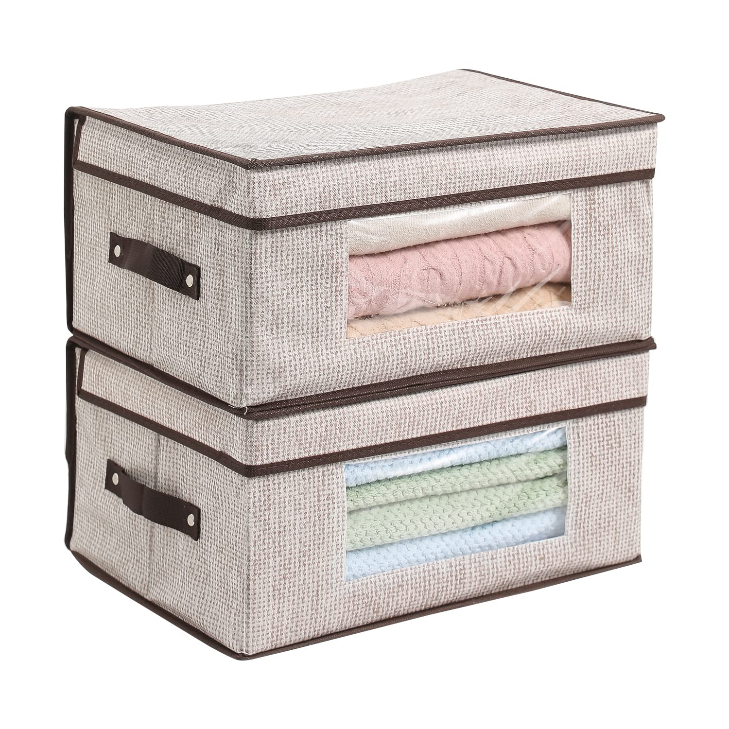 HomeStorie Clear Vision Clothes Organizer for Wardrobe Storage Boxes, Pack of 2, 40x30x20 cm (AR-2556 * 2), Non-Woven