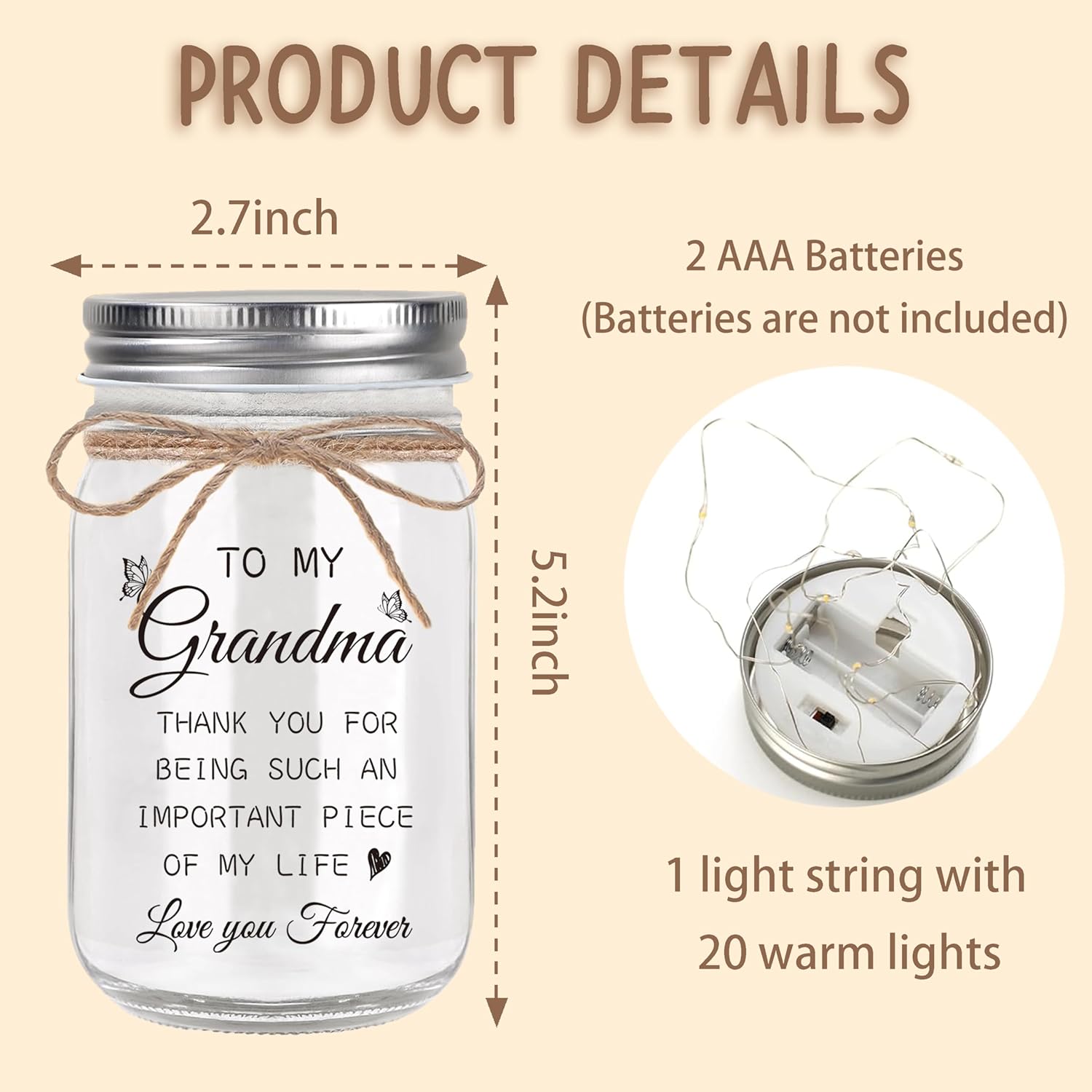 Gifts for Grandma, Grandma Gifts - Mason Jar Night Lights, Grandma Birthday Gifts, Mothers Day Christmas Thanksgiving Gifts for Grandma, Nana, Grammy Grandma123