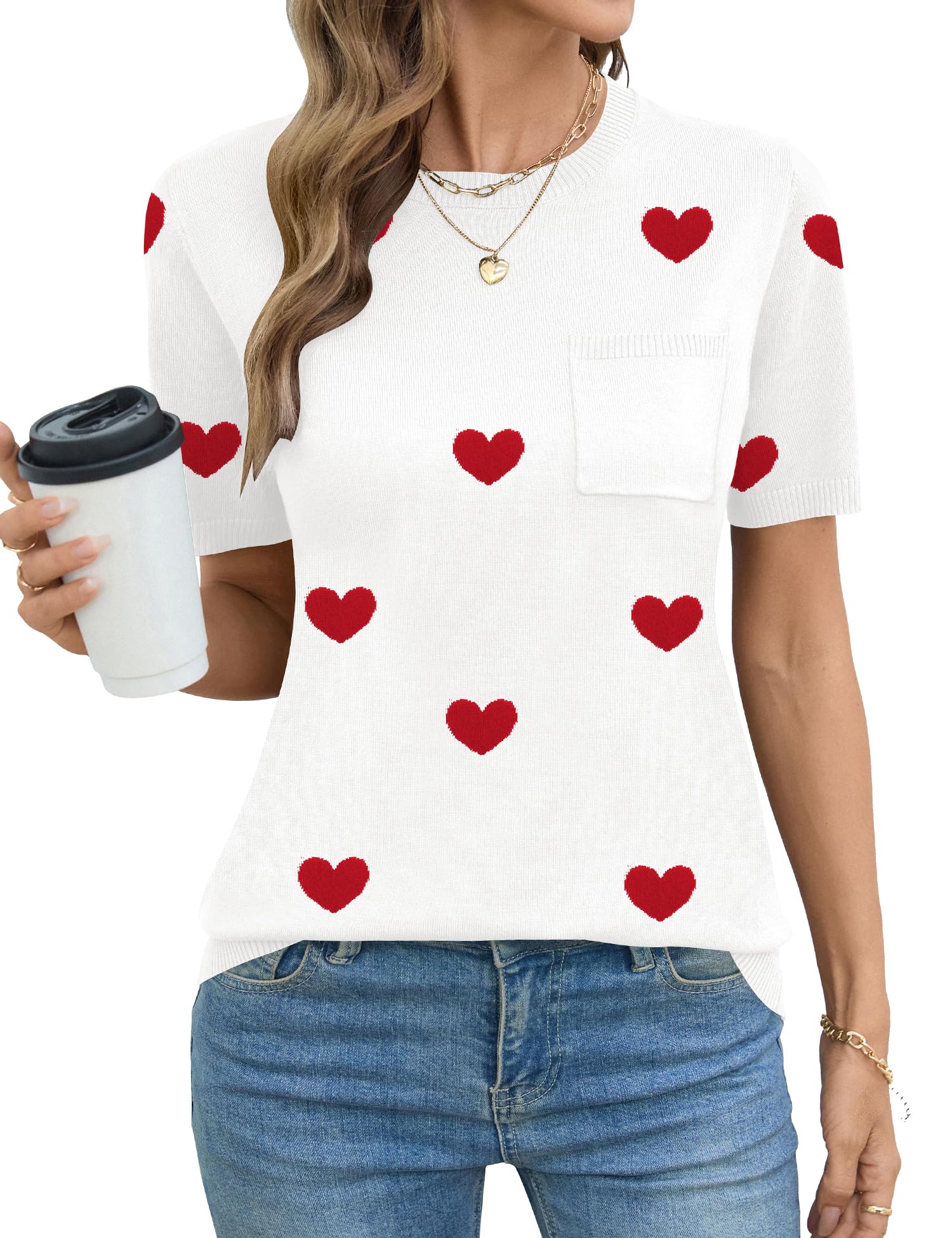 Rapbin Short Sleeve Sweater for Women Spring Summer Knit Tops Crew Neck Casual Lightweight Pullover Sweaters with Pocket