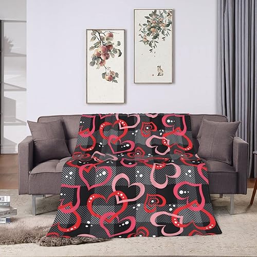 Miniatura 7 de Manta a cuadros con corazón rojo, cálida, acogedora, ligera, romántica, regalo para el día de San Valentín, manta de franela para sofá, cama,