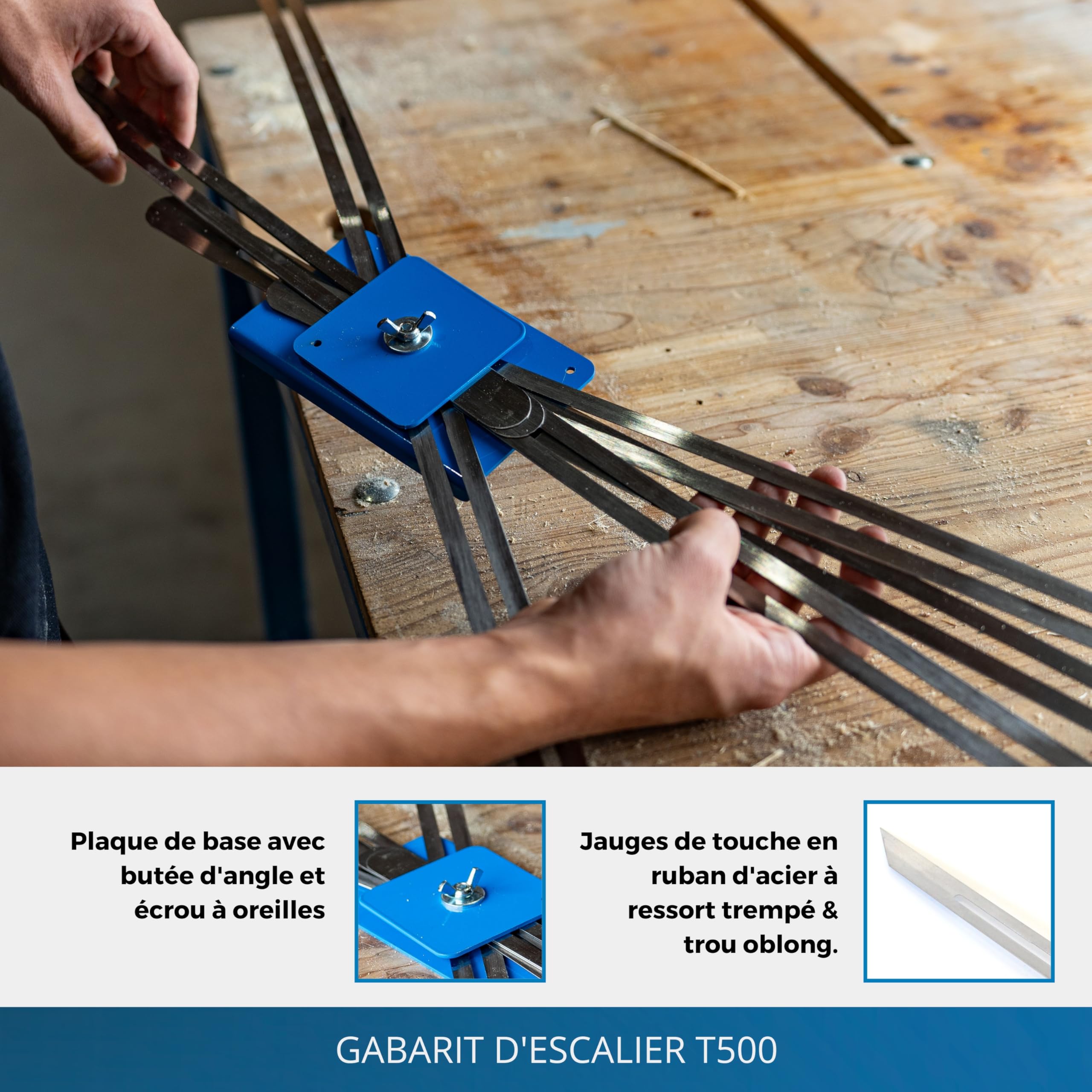 Gabarit marche escalier T500 – gabarit de forme pour marches d’escalier, outil de traçage en acier trempé avec 6 lamelles