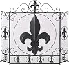 StealStreet French Flair Fireplace Screen, Iron and Mesh Metal, Black, Modern Style, 25.75x8.75x33 inches, Wash