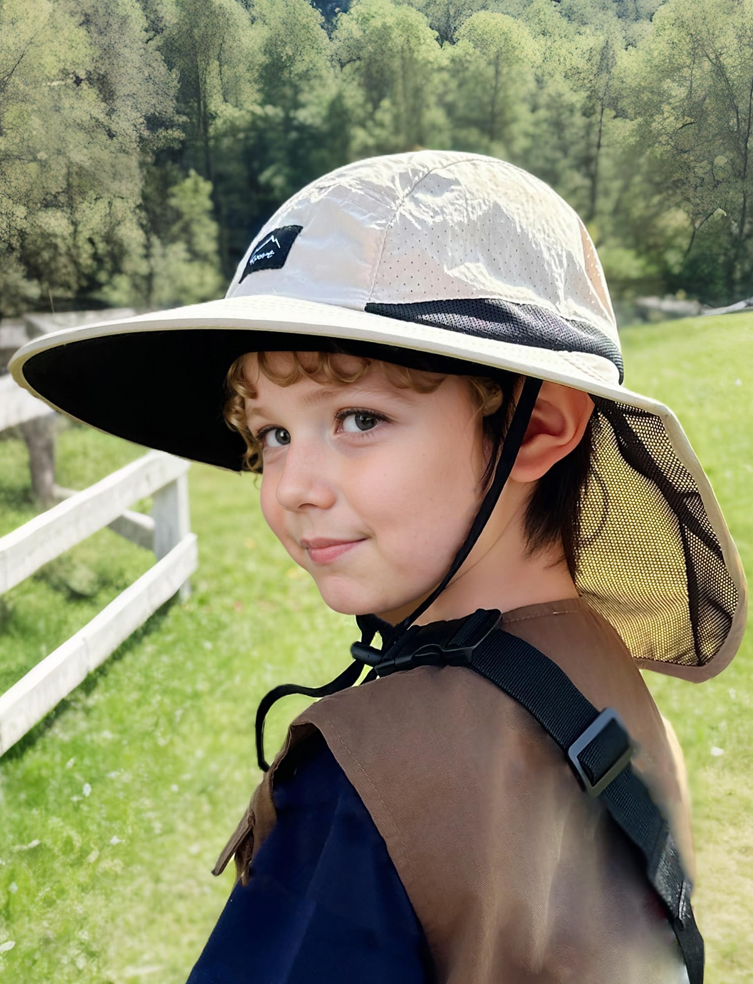 Happy Cherry Chapeau de Cou Protection Enfants Large Bord Chapeau de Soleil pour Garçon Fille Anti-UV Casquette Réglable