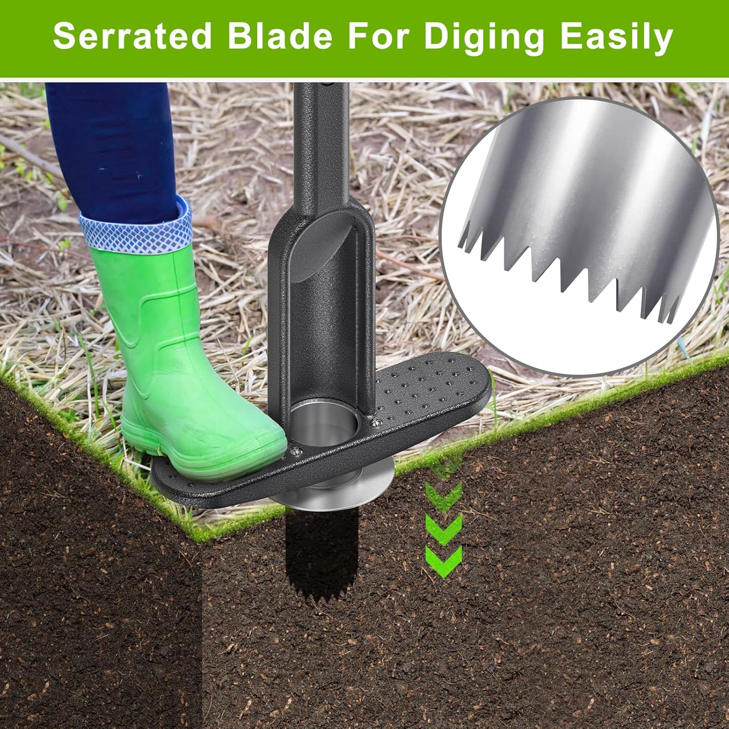 Dolibest Bulb Planter Tool w/Soft Grip, Grass Plugger Tool w/Stainless Steel Sharp Serrations, Depth Adjust Pre-Assembled Sod Plugger w/Centre Auto Dump Design for Lawn Planting Bulbs and Grass Repair