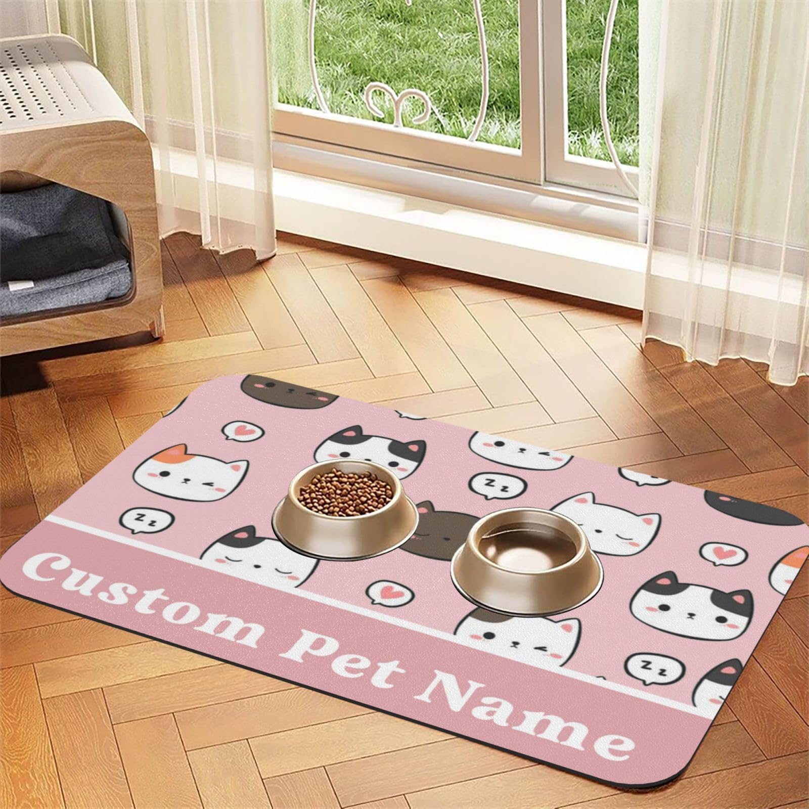 ZYHJJ Personalized Dog Cat Food Mat,Personalised Pet Feeding Mat,Customisable with Your Pet's Name,Waterproof,Non Slip,Pet Bowl Mat Absorbent,Quick Dry,for Cats And Dogs