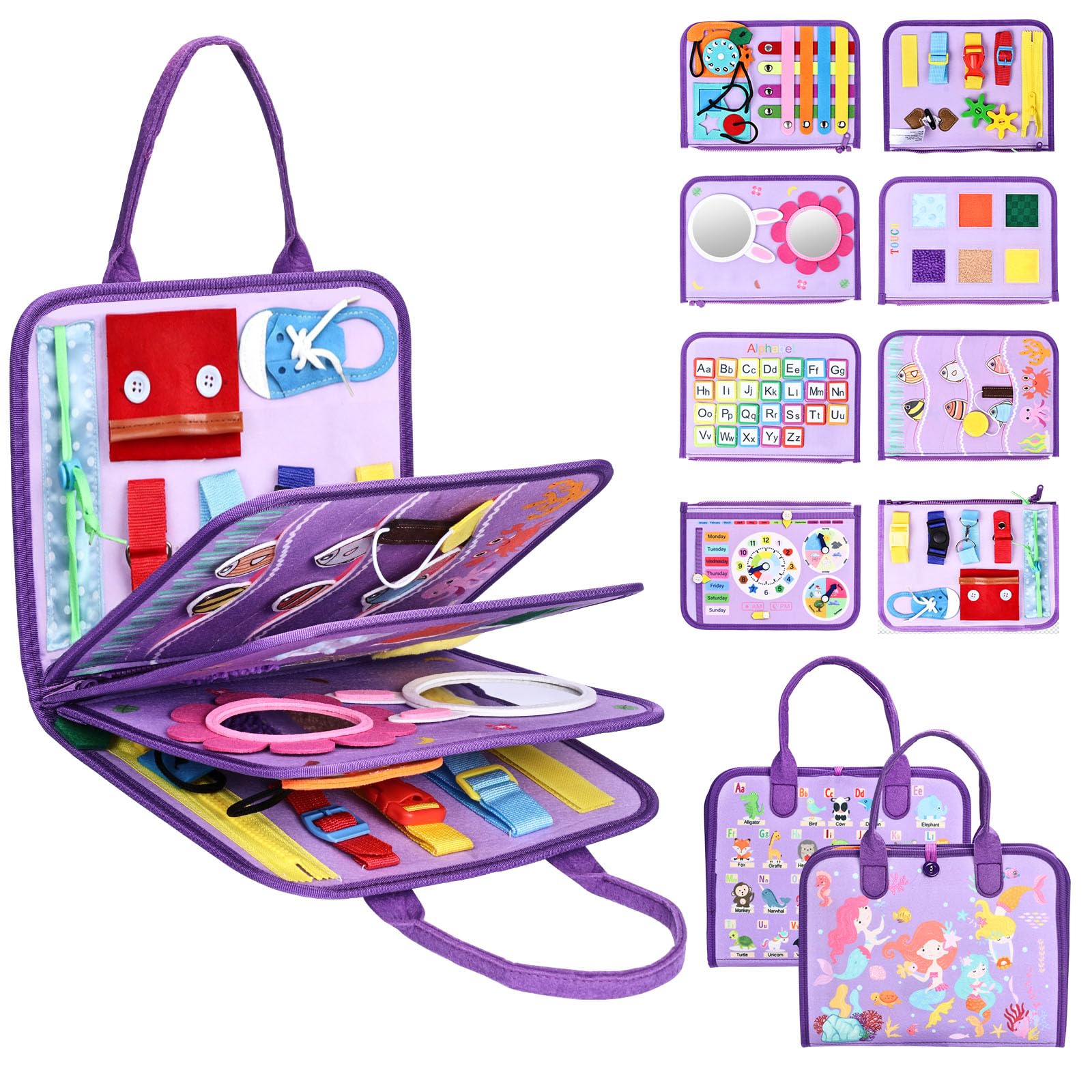 JHkim Busy Board Montessori Toys for Toddlers 1-3, Birthday Gifts for 1 2 3 4 Year Old Girl, Autism Sensory Travel Toy, Educational Activity Busy Book, Preschool Learning Fine Motor Skills Toys,Purple — image 1