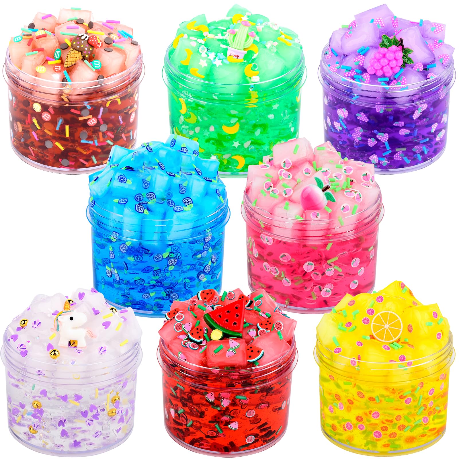 Jelly Cube Clear Slime Kit 8 Pack for Kids, Crunchy Bulk Slime, Super Soft & Non-Sticky, DIY Crystal Slime Party Favors for Girls Boys 5 6 7 8 9 10 11 12