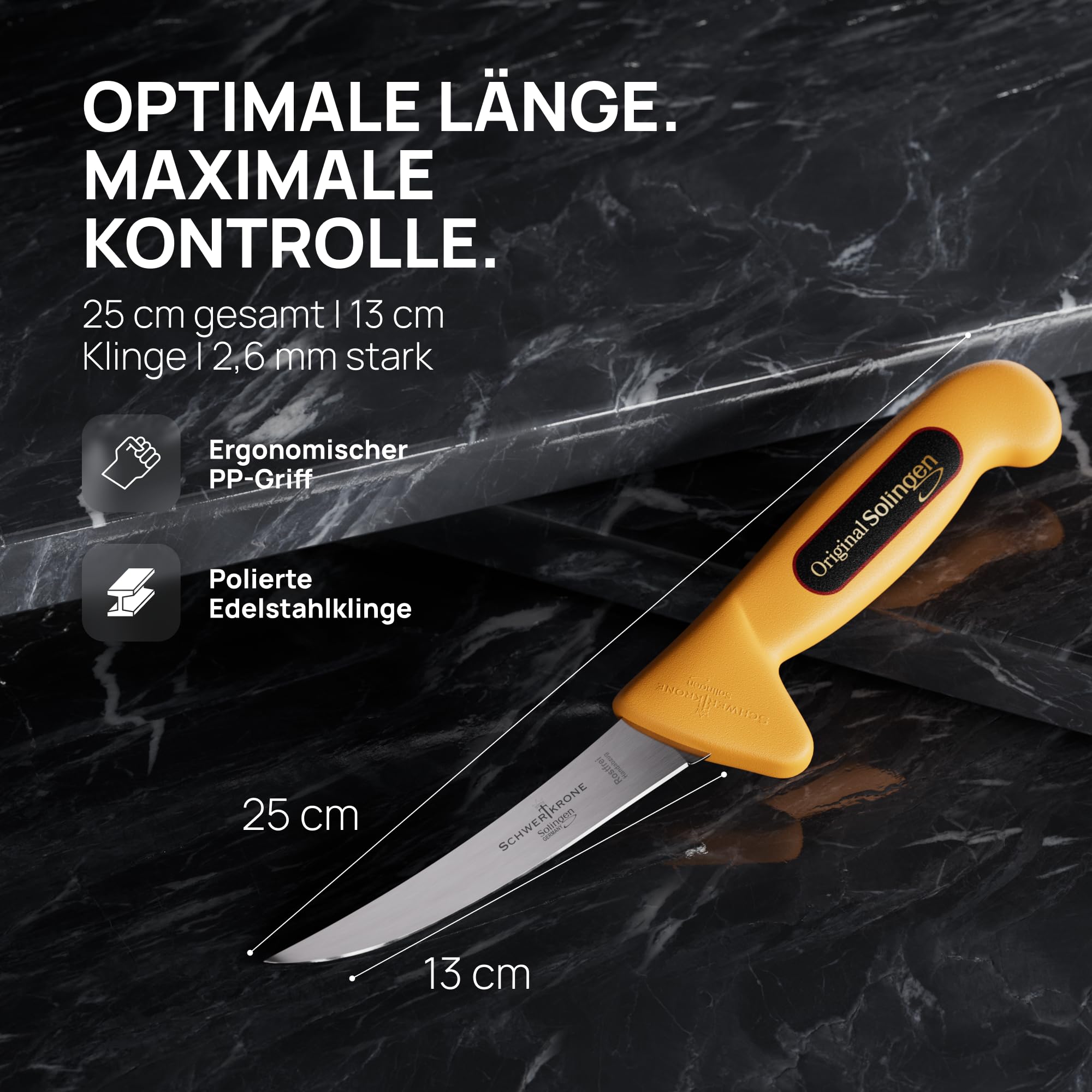 Schwertkrone Set di Coltelli da Macellaio + Acciaino, Lama Lucida, Acciaio Inox, Manico in Plastica Igienica - 7 Pezzi - Prodotto a Solingen, Germania