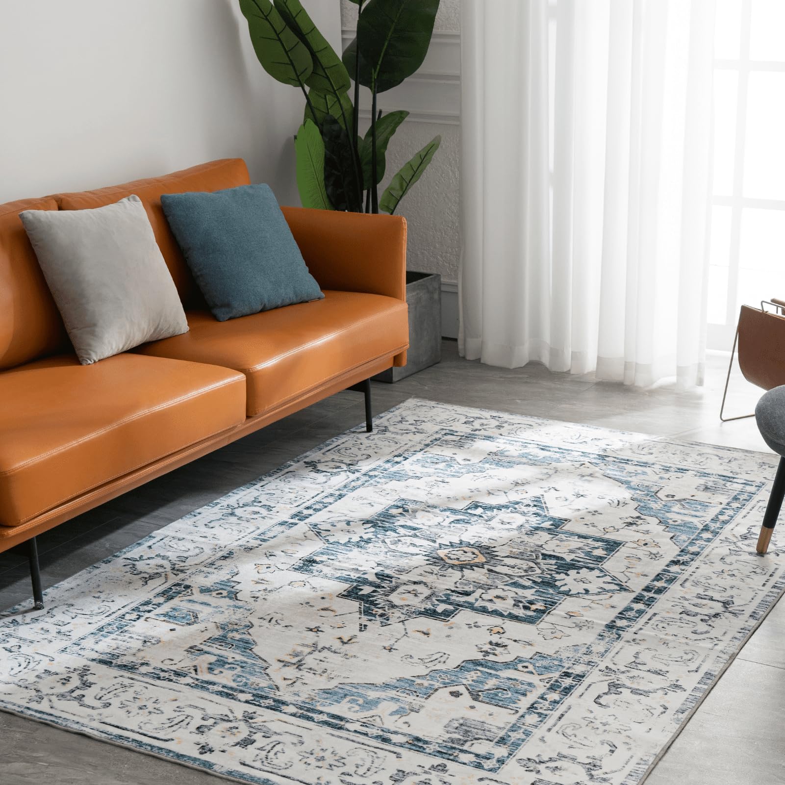 Photo 1 of Auemtyn Washable Rug,8x10 Large Area Rugs for Living Room,Ultra-Thin Soft Blue Rug with Anti-Slip Backing, Vintage Carpet for Bedroom,Dining Room,Home Decor(8'x10',Blue) 8'x10' Blue