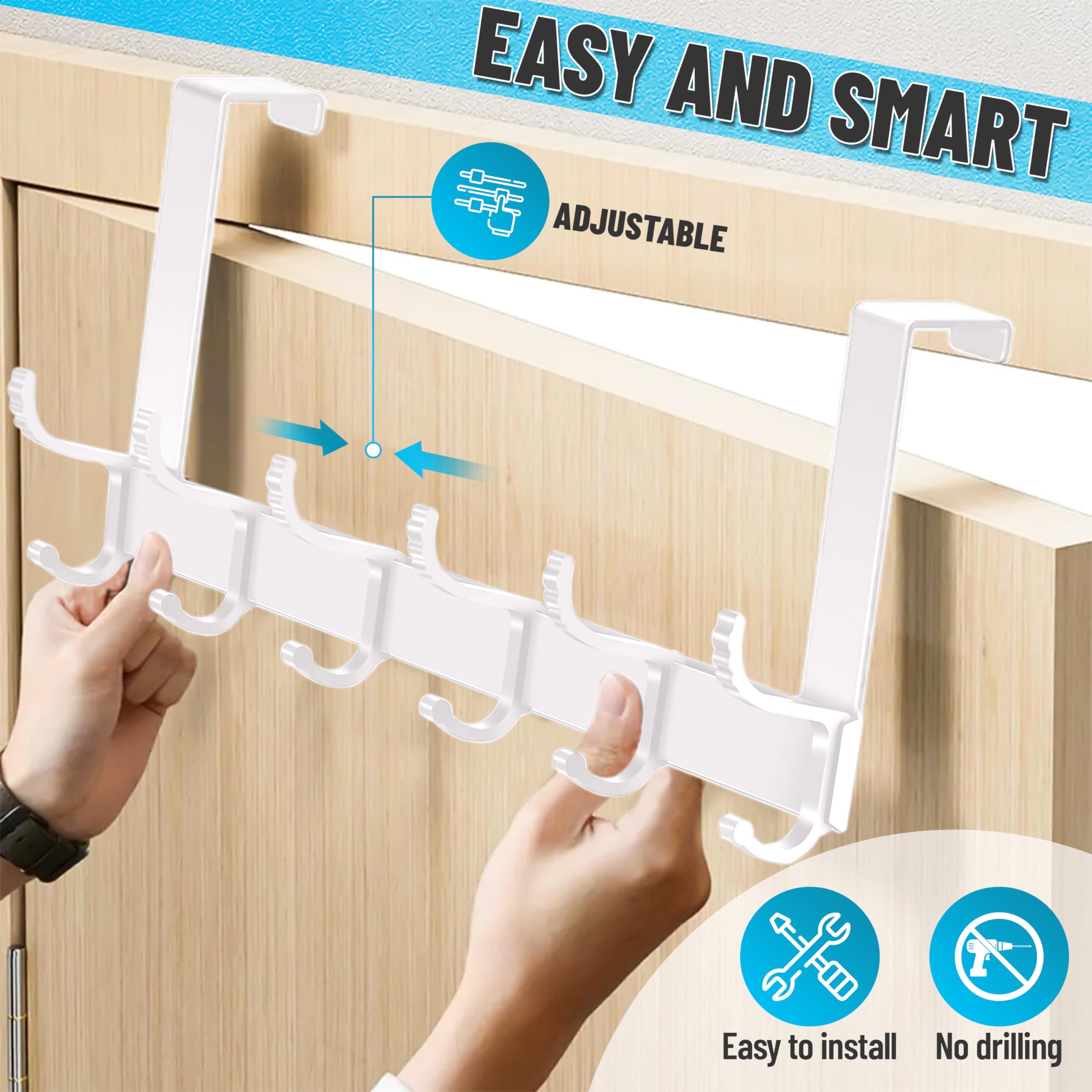 NPFVKSA Adjustable Over The Door Coat Hanger, 6 Double Hooks, Over Door Coat Hooks, Clothes Hanger Suitable for Clothes Hats - Image 2