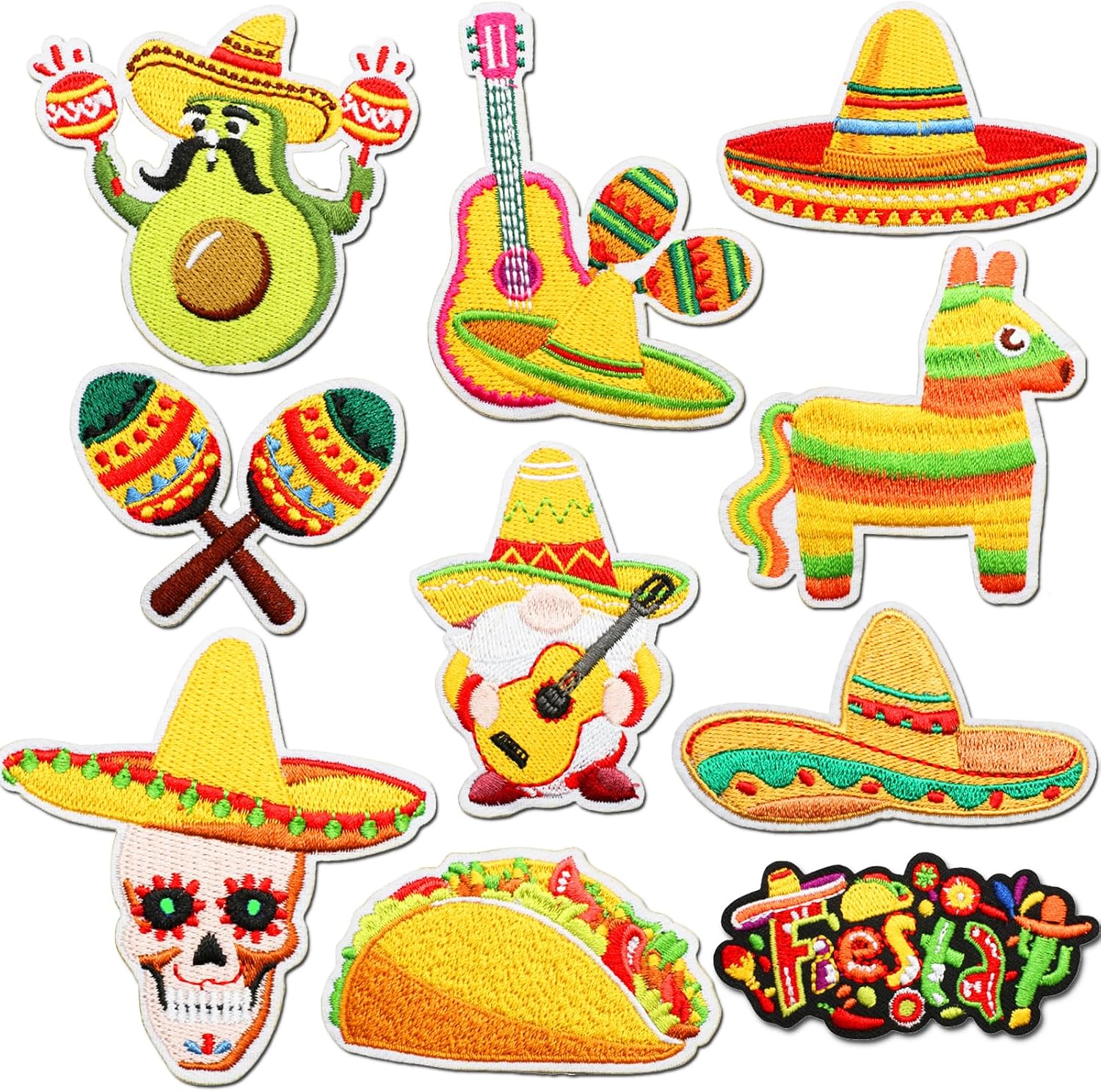 10PCS Mexican Fiesta Iron On Patches Cinco De Mayo Embroidered Sew-On Patches Set for Hats, Bags, Shirts, Jeans, Clothes, Backpacks|DIY Accessories