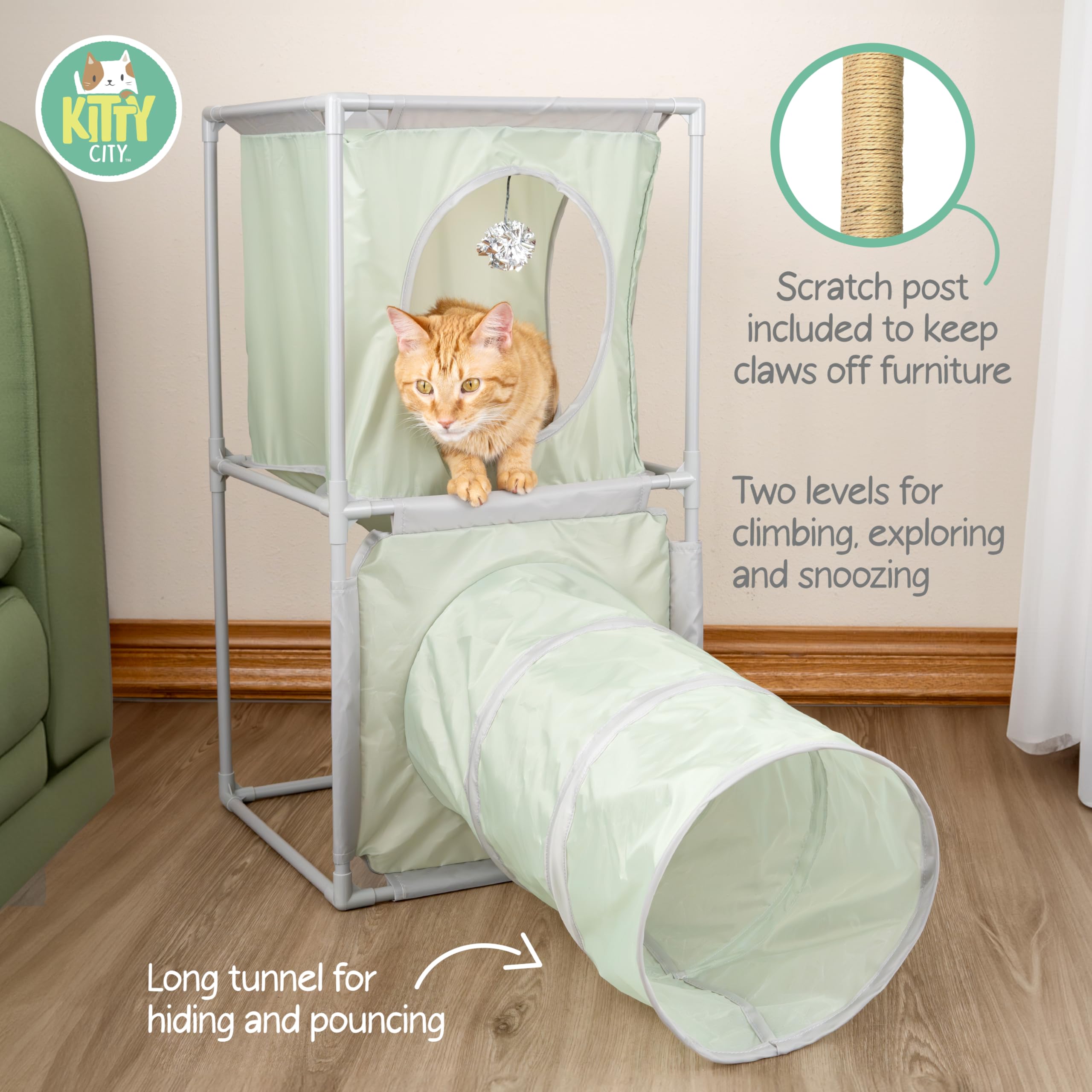Kitty City Cozy Cat Play Furniture, Cozy Cube Retreat Cat Tower (Green)