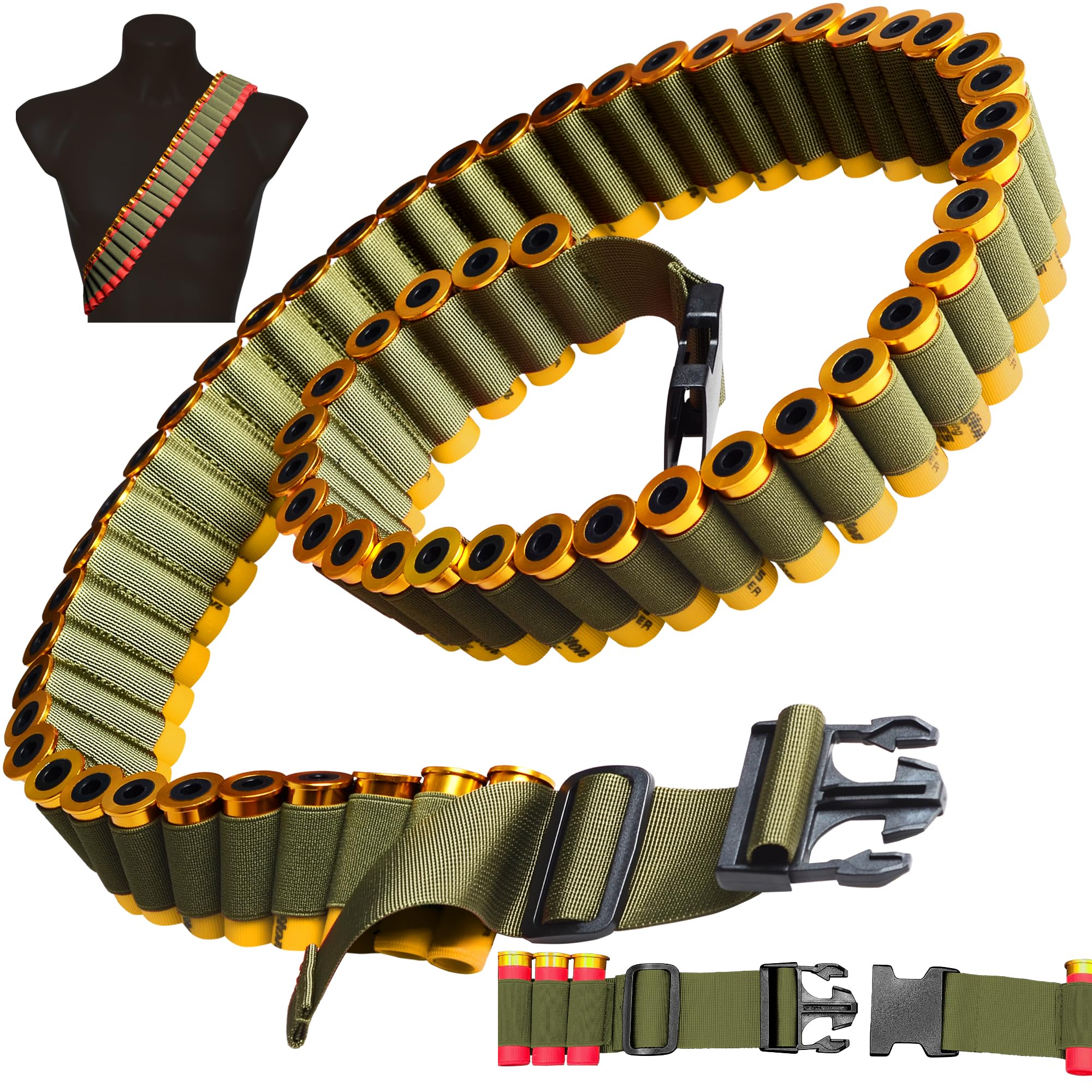 Lyska 12/20 Gauge 60 Rounds Shotgun Shell Bandolier, Adjustable 12GA Ammo Holder Belt with Quick Release Buckle, Shotshell Shoulder Carrier for Hunting