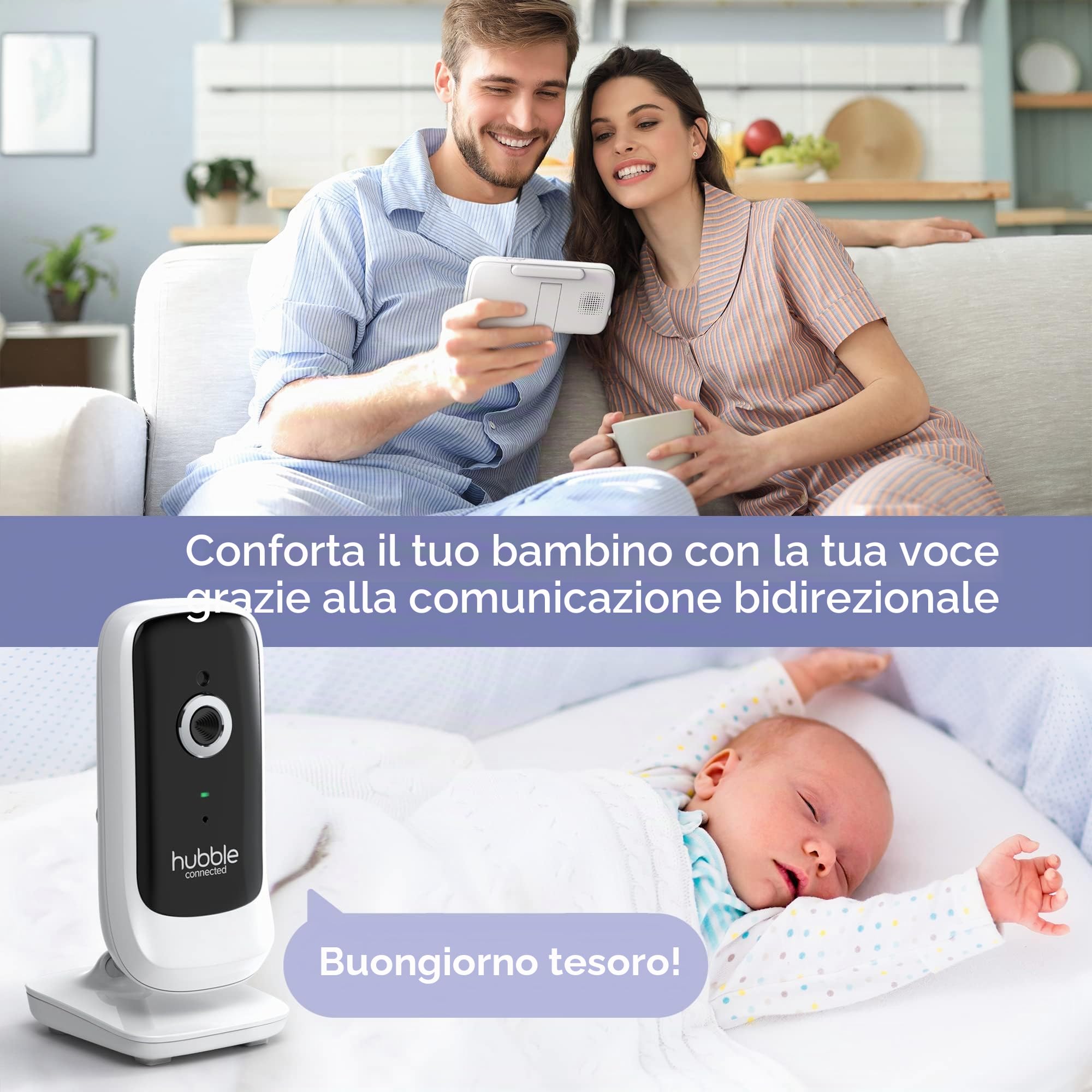 Hubble View Premium Twin 5" Baby Monitor 2 Telecamere, Zoom Pan Tilt Digitale, 2-Way Talk, Monitor Temp Ambiente, Twin Baby Monitor con Telecamere e Visione Notturna, Schermo diviso, Portata 304,8 m,
