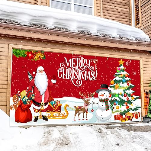 Miniatura 9 de Pancarta de Navidad para puerta de garaje, 7 x 16 pies, decoración de feliz año nuevo, bola roja de invierno, decoración de puerta grande,
