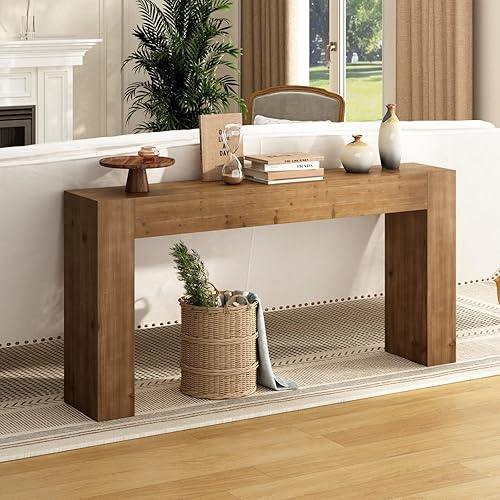 Miniatura 5 de Mesa consola de madera maciza para entrada, mesa de sofá de granja de 63 pulgadas de largo detrás del sofá, mesas de entrada rectangulares rústicas