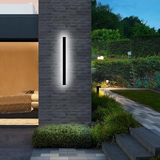 24Inch Outdoor Wall Lights for House, LED Modern Outside Wall Sconce for Garage, Dimmable Black Linear Wall Light Wall Mount Lighting Fixture for Porch Doorway Garden