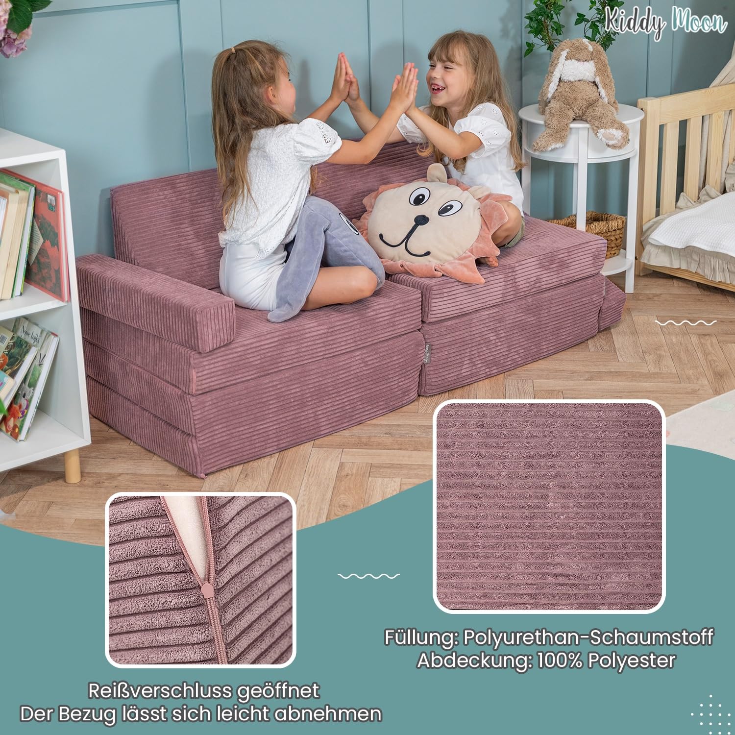 KiddyMoon Kindersofa Aufklappen Aus Schaumstoff Spielsofa Für Kinder Schlafsofa Kindersessel Kinder Couch Kinder Sofa Für Kinderzimmer Kindercouch Faltmatratze Matratzen, Violett