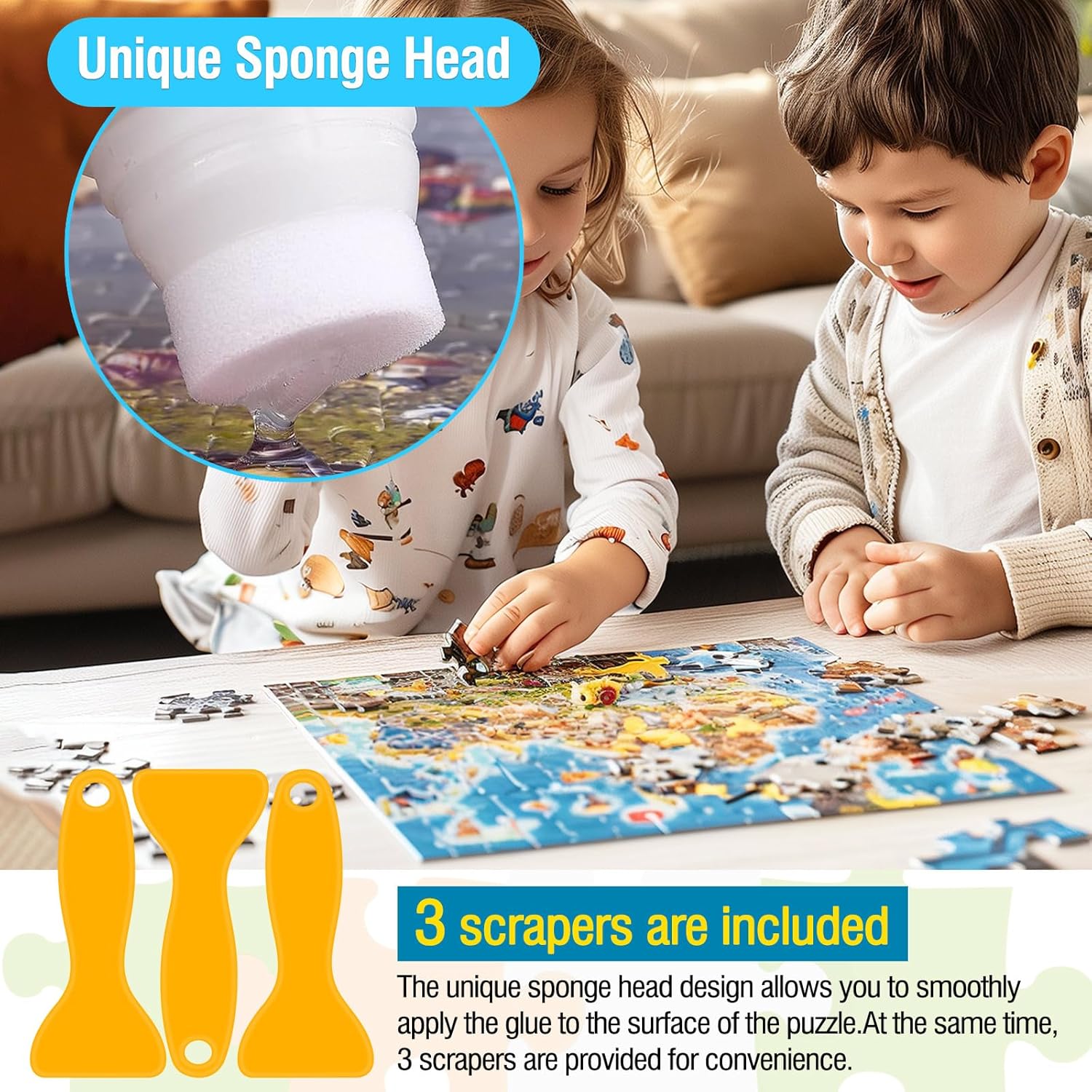 2 * 120ml/4.06fl oz Jigsaw Puzzle Glue Clear,Updated Jigsaw Puzzle Glue with New Sponge Head,Non Toxic and Fast Drying,Easy to Use Adhesive for Preserving Puzzle Art Enrich Your Puzzle Experience