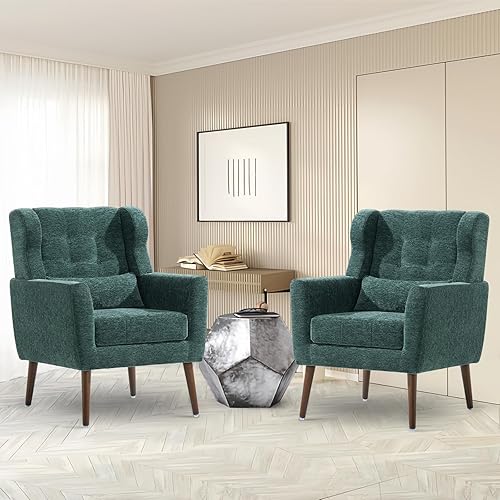 Miniatura 23 de cinkehome Sillas decorativas con brazos para sala de estar, sillón moderno tapizado en chenilla, cómoda silla de salón acolchada y suave para Verde