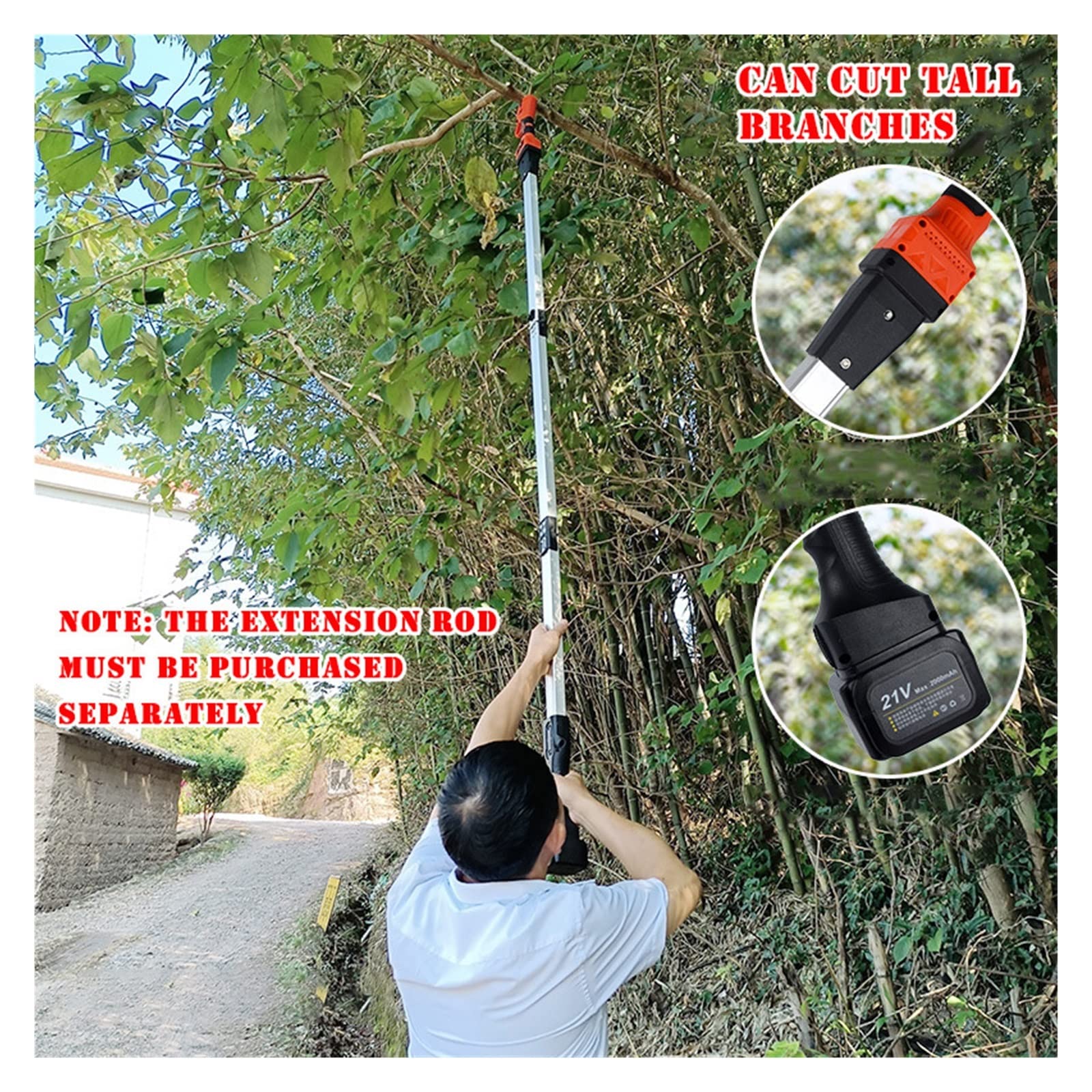 Sekatory Elektryczne 21V bezprzewodowy sekator litowo-jonowy wydajne nożyczki Bonsai elektryczne gałęzie drzew narzędzia ogrodnicze S-8 32mm ogród(180CM rod)