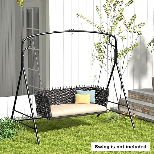 Miniatura 2 de Tangkula Marco de columpio de metal, soporte de columpio para porche con barras laterales adicionales, diseño de 3 anillas, marco de columpio