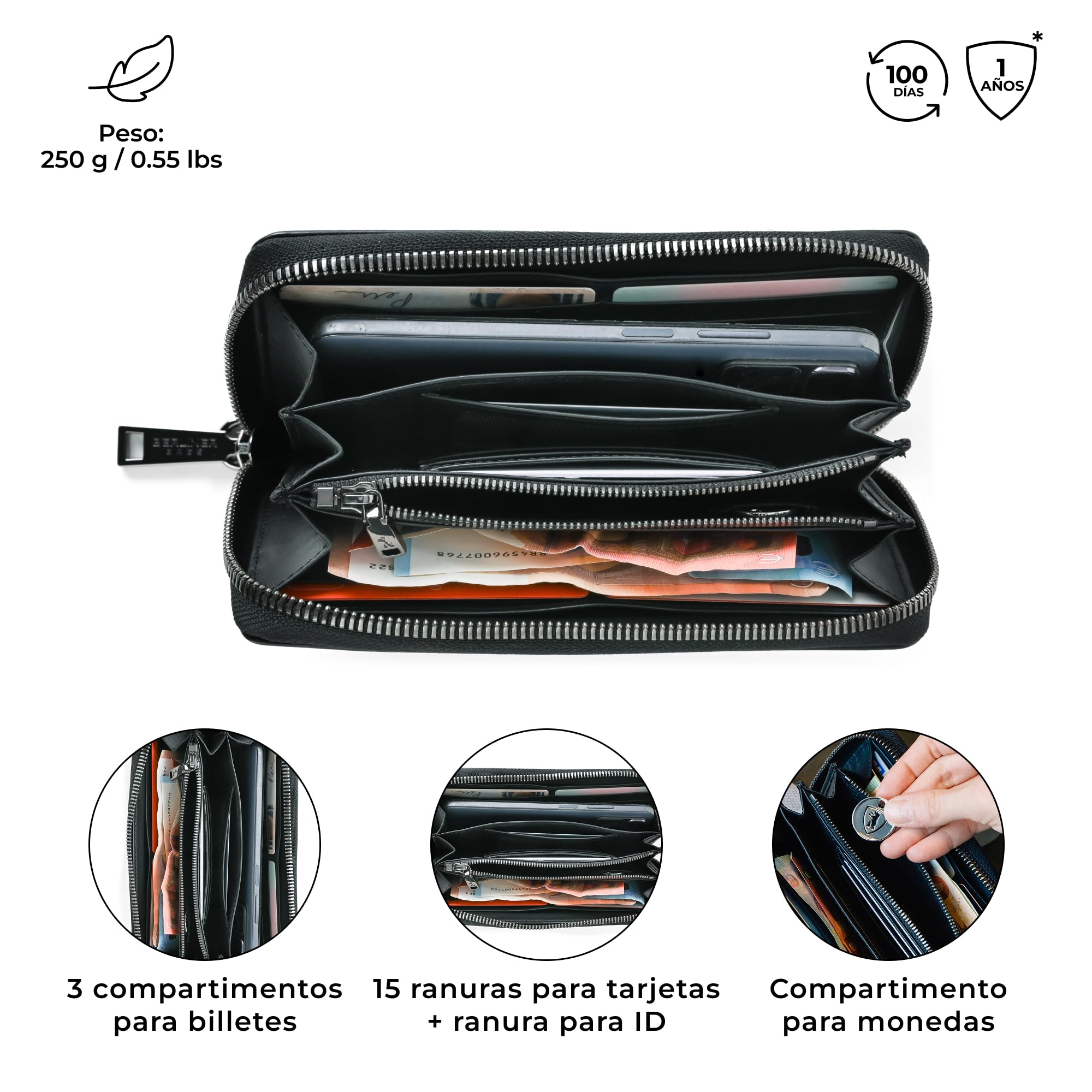 Berliner Bags Lyon Cartera Grande de Piel Auténtica para Mujer con Protección RFID e Incluye Caja de Regalo
